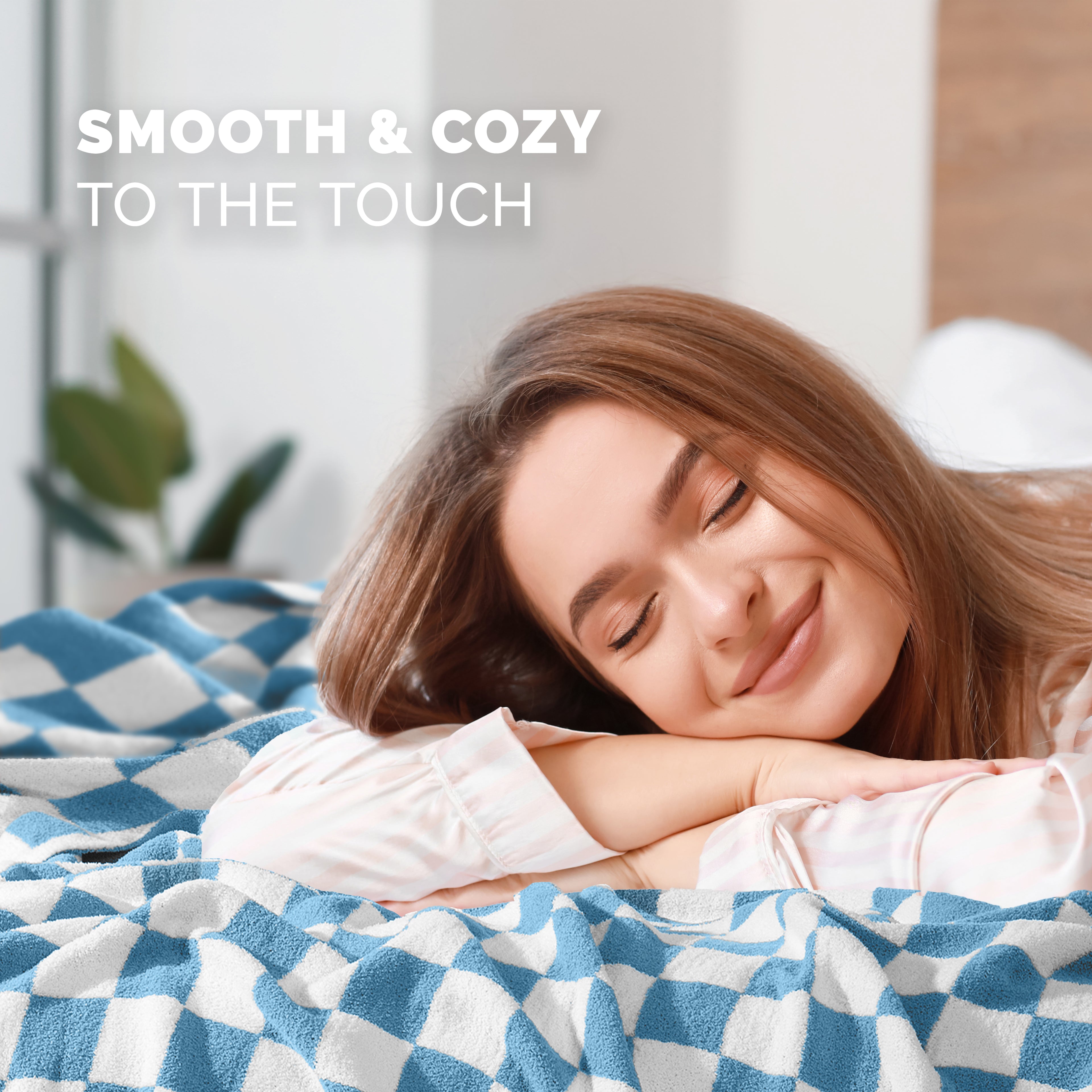50" x 70"  Ultra Soft Checkered Knitted Throw Blanket