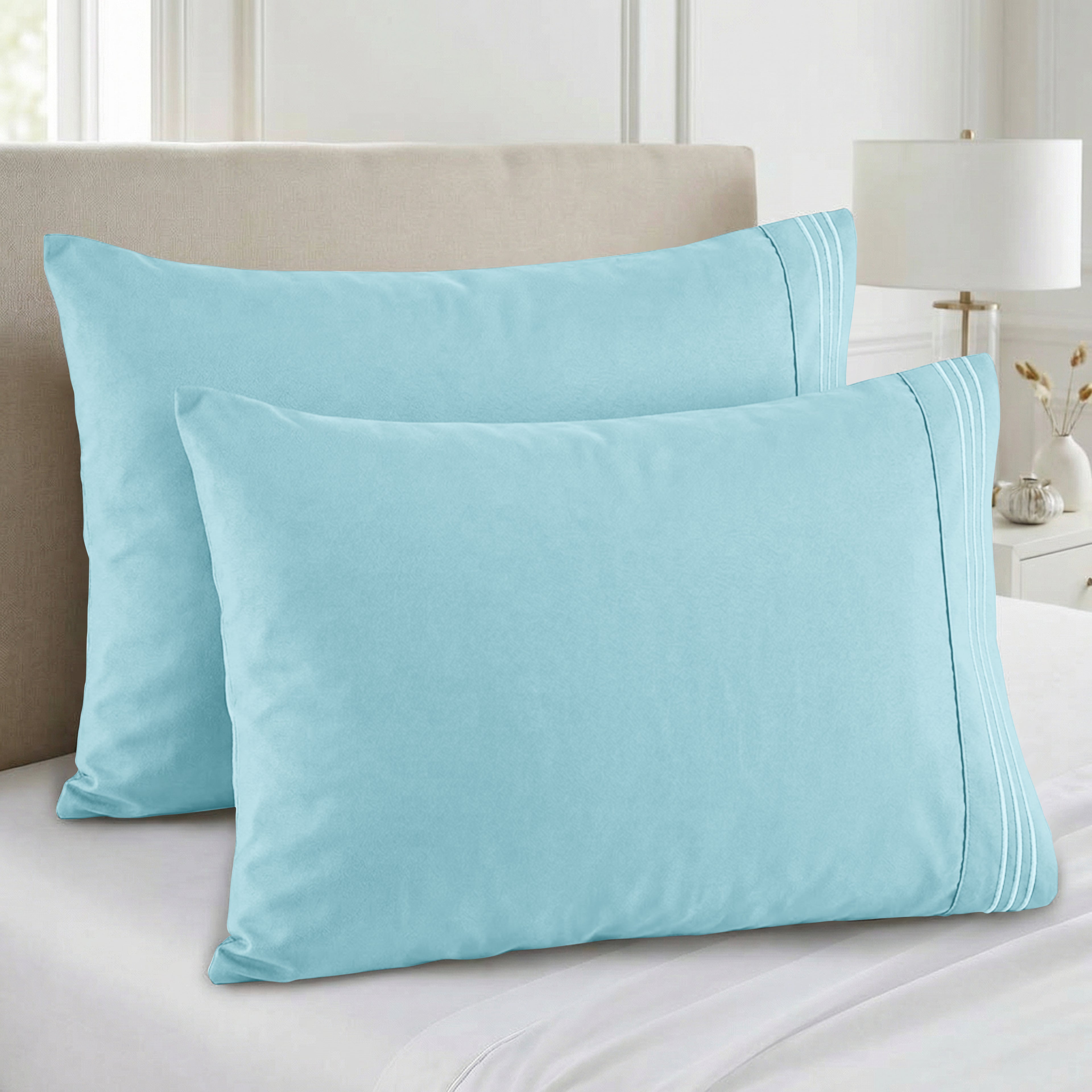 Set of 2 Pillowcases- 3 Line Embroidery