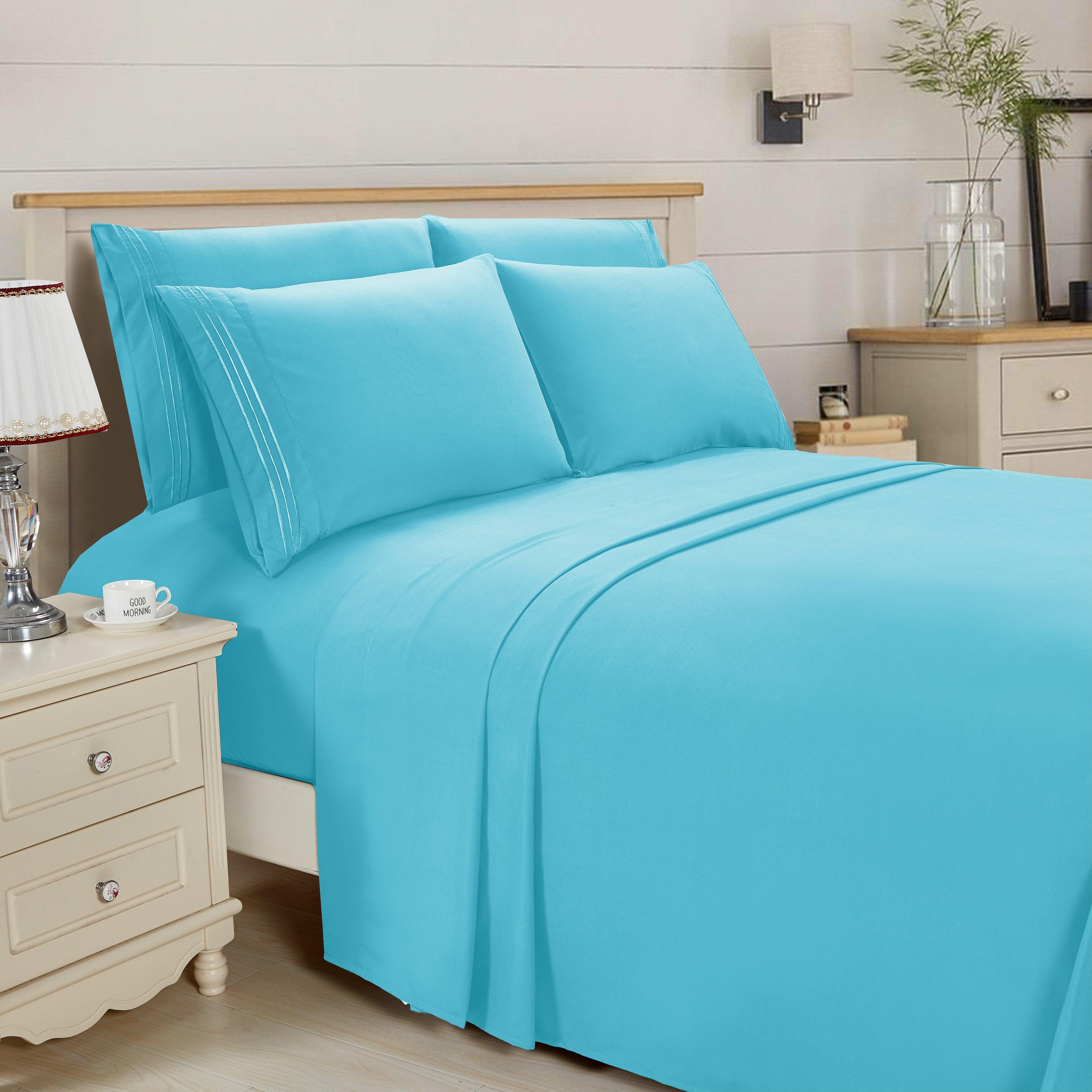 Essential 6-Piece 3-Line Embroidery Sheet Set, Soft as a Hotel Premium Quality, Bright Shades