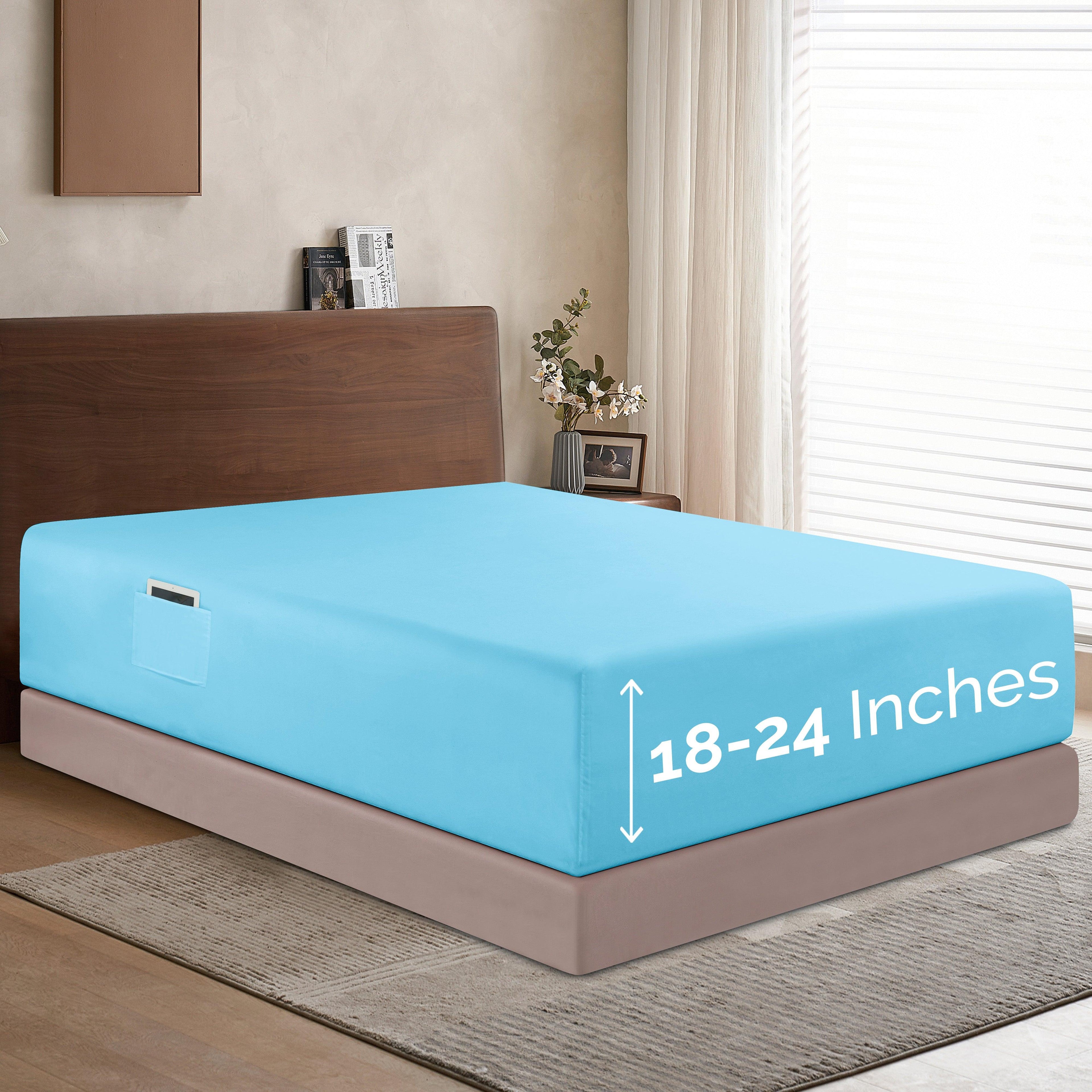 Extra Deep Pocket 18"-24" Single Fitted Sheet for High Mattress, Bright Shades