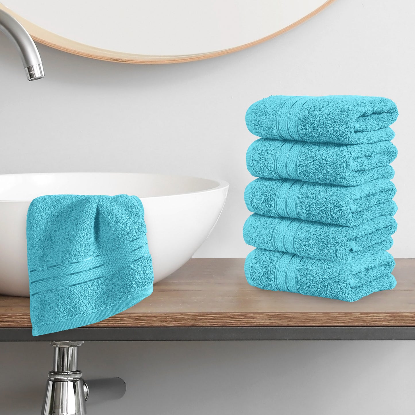 Elegant Comfort 6-Pack Premium Turkish Cotton Three Line Popcorn Washcloths Set, 13 x 13 inch