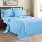 6-Piece Dobby Stripe Printed Bed Sheet Set- Soft as a Hotel Premium Quality