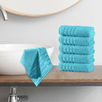 6-Pack Premium Turkish Cotton 4 Lines Stripe Washcloths Set, 13 x 13 inch