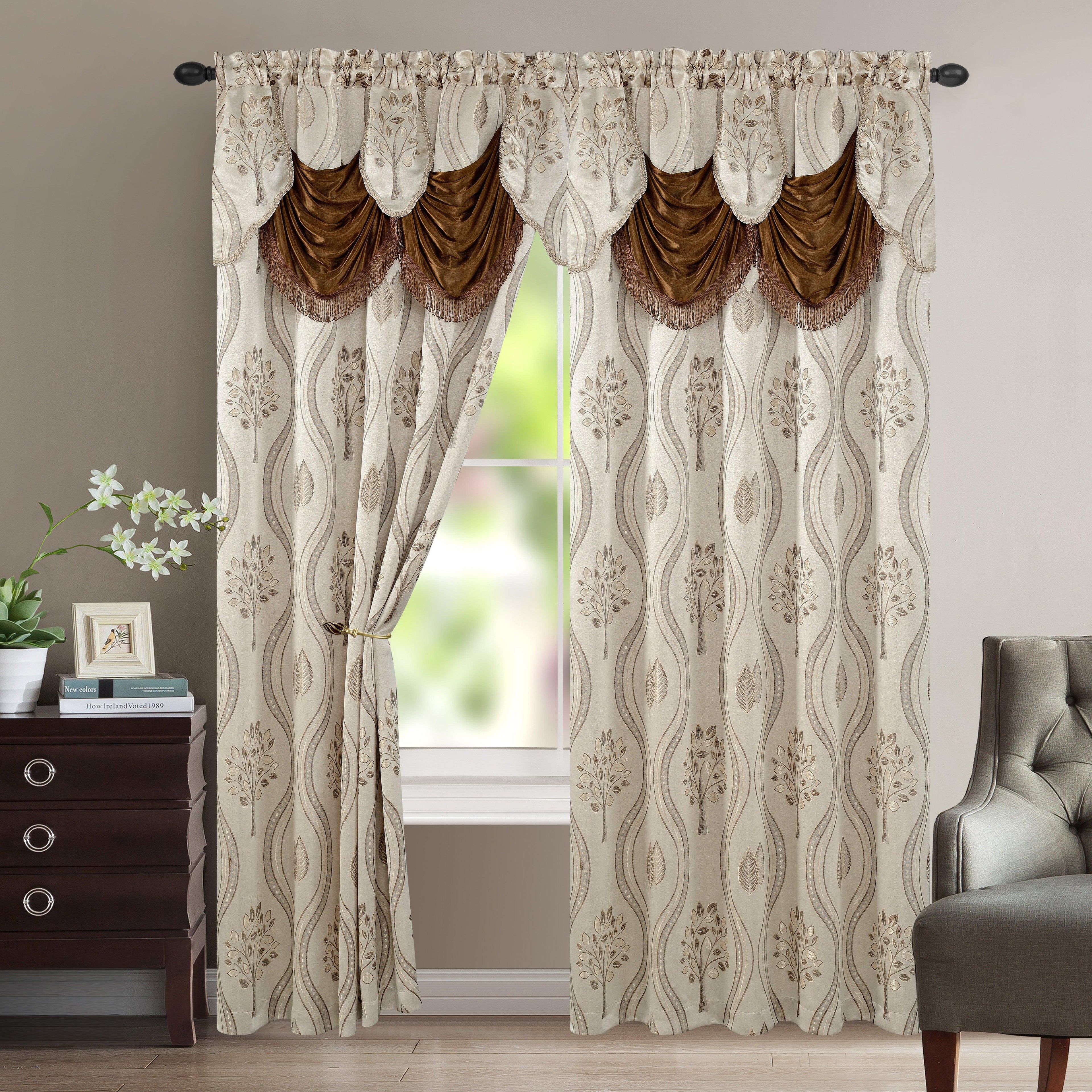 Set of 2 Aurora Curtain Panels- Attached Valance - Rod Pocket- 54" W x 84" L