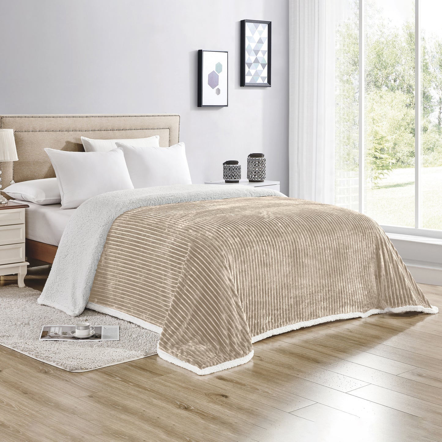 Elegant Comfort Corduroy Design Luxury Sherpa Blanket