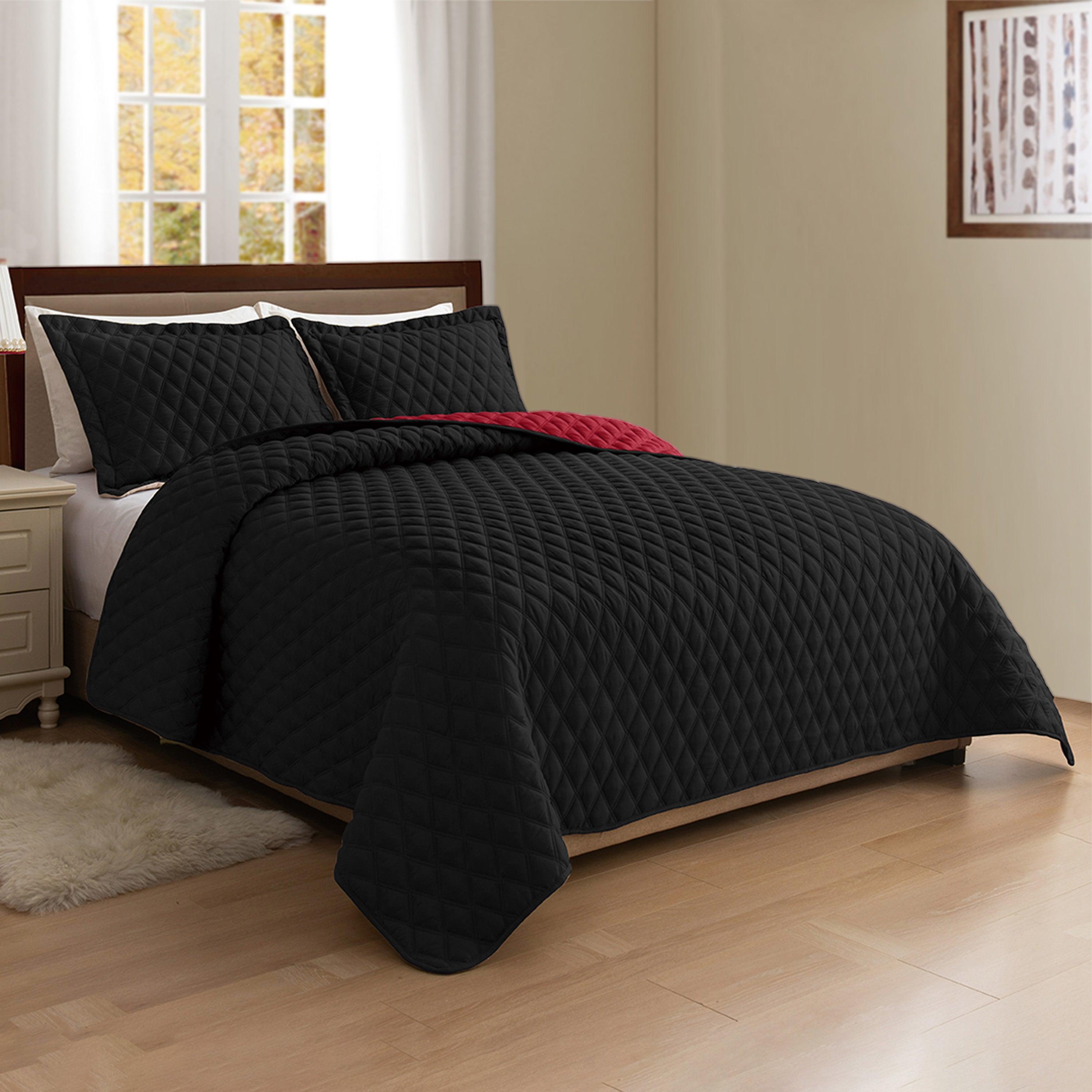 3-Piece Diamond Quilted Reversible Bedspread Coverlet Set