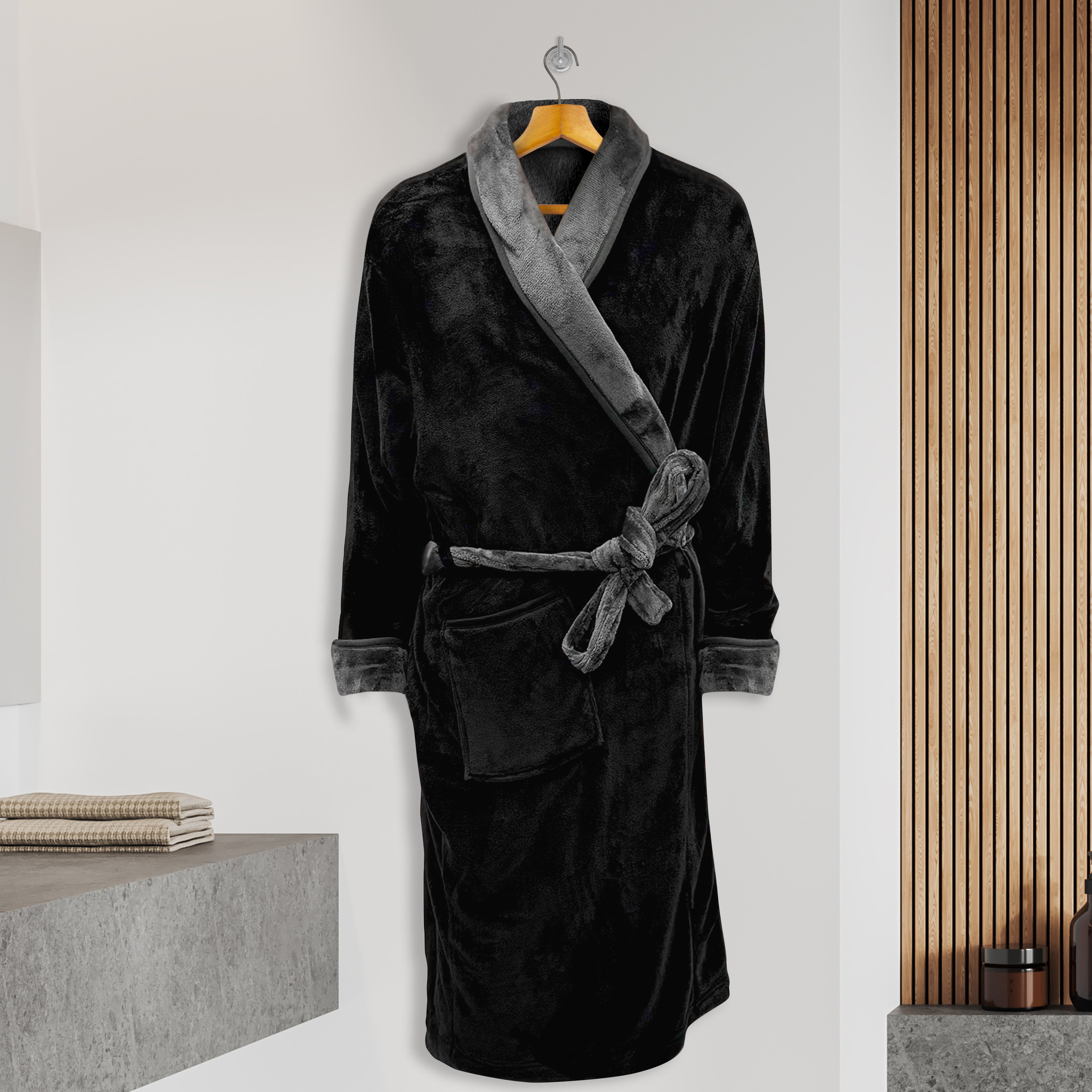 Men Shawl Collar Velvet Fleece Long Bathrobe