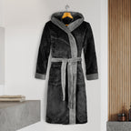 Men Hooded Velvet Fleece Long Bathrobe