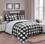 3-Piece Buffalo Micro-Suede Reversible Sherpa - Lodge-Plaid Pattern Comforter Set
