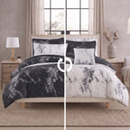 Reversible 10-Piece Marble Print Comforter Set, Includes 6-Piece Sheet Set with Double Sided Storage Pockets