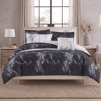 Reversible 10-Piece Marble Print Comforter Set, Includes 6-Piece Sheet Set with Double Sided Storage Pockets