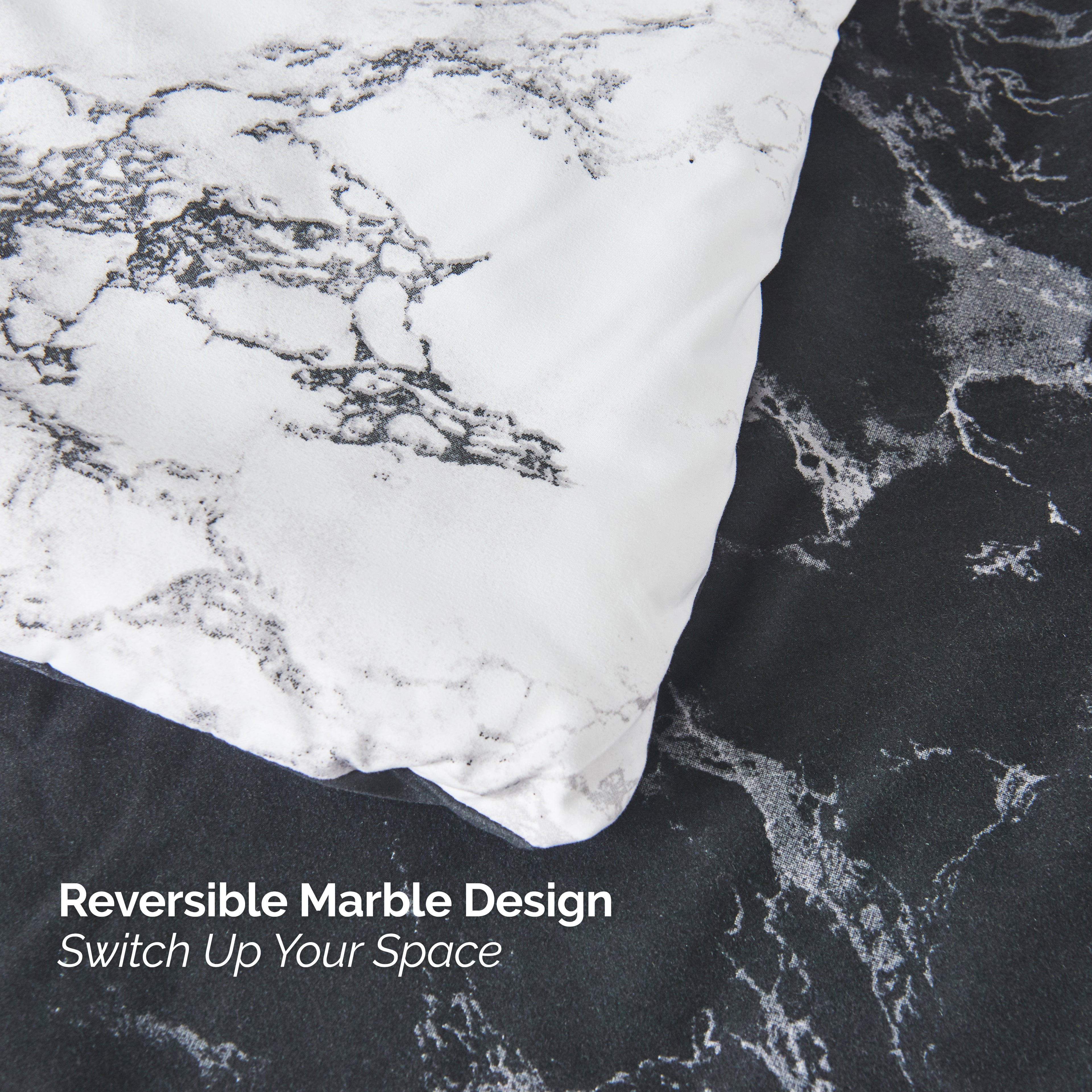 Reversible 10-Piece Marble Print Comforter Set, Includes 6-Piece Sheet Set with Double Sided Storage Pockets