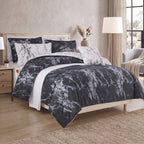 Reversible 10-Piece Marble Print Comforter Set, Includes 6-Piece Sheet Set with Double Sided Storage Pockets
