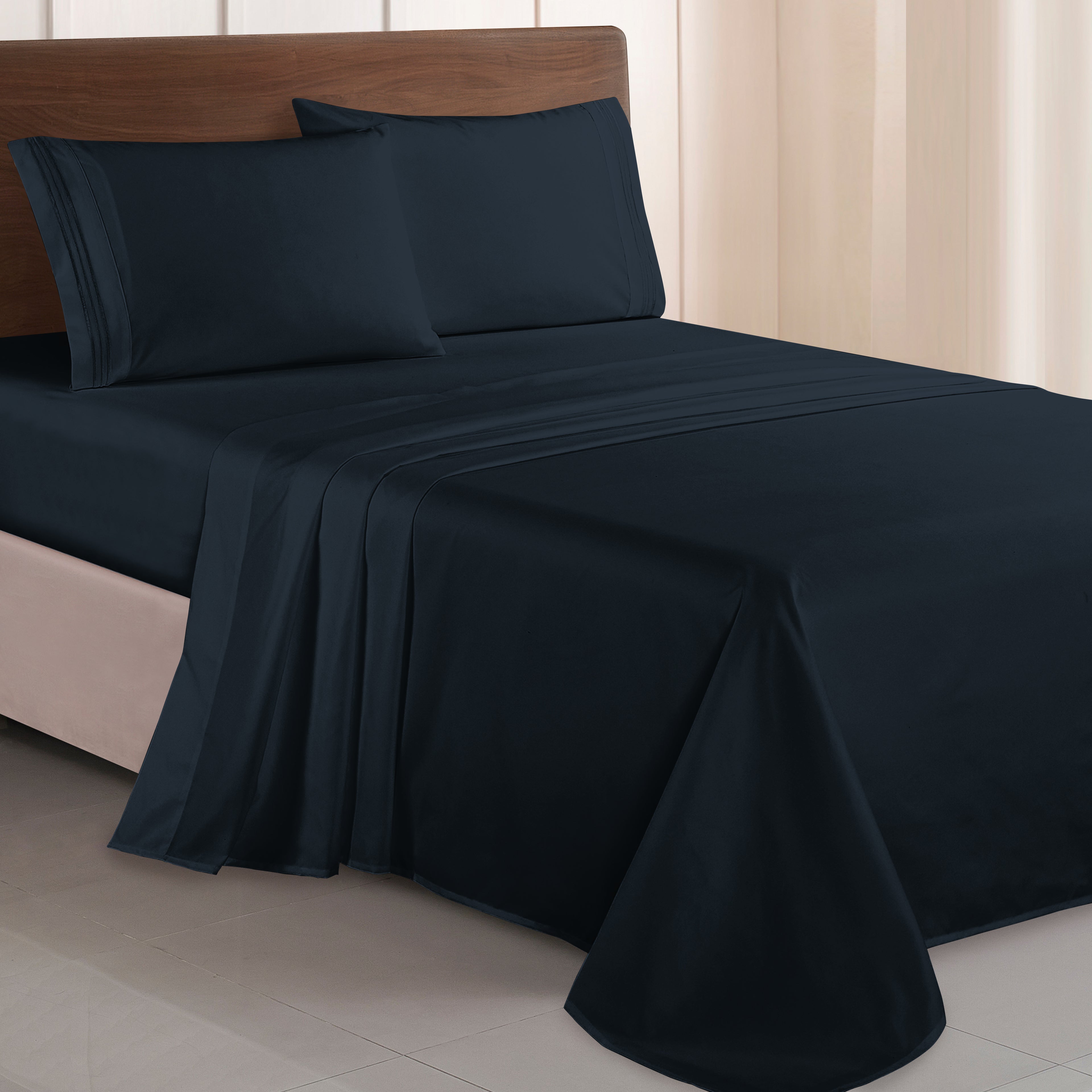 Essential 4-Piece 3-Line Embroidery Sheet Set, Soft as a Hotel Premium Quality,  Moody Shades