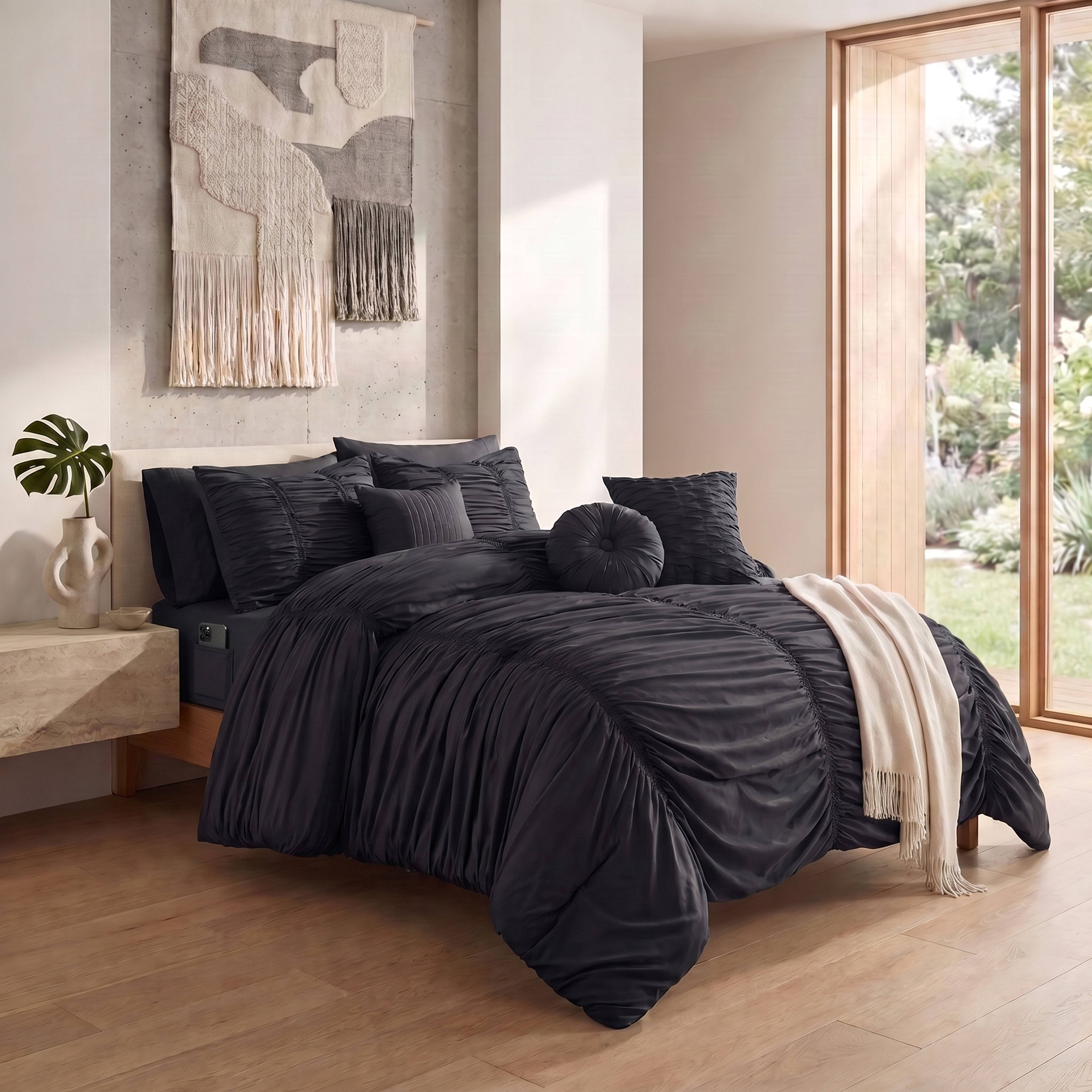 10-Piece Pleated Comforter Set - Includes 4-Piece Sheet Set with Double Sided Storage Pockets