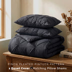 Pinch Pleated Pintuck Pattern, 3-Piece Duvet Cover Set - Features Corner Ties