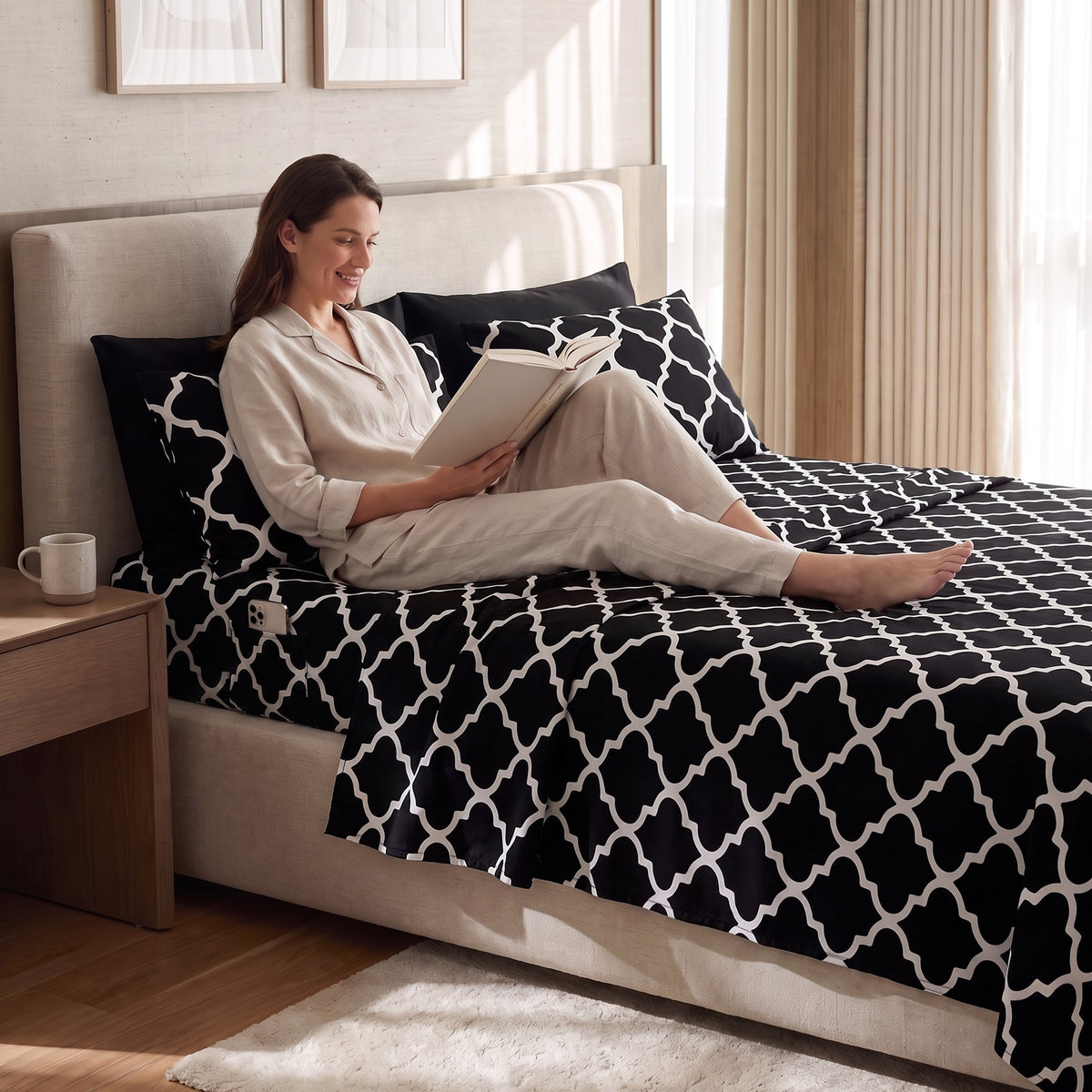 6-Piece Moroccan Trellis Printed Pattern - Soft as a Hotel Premium Quality