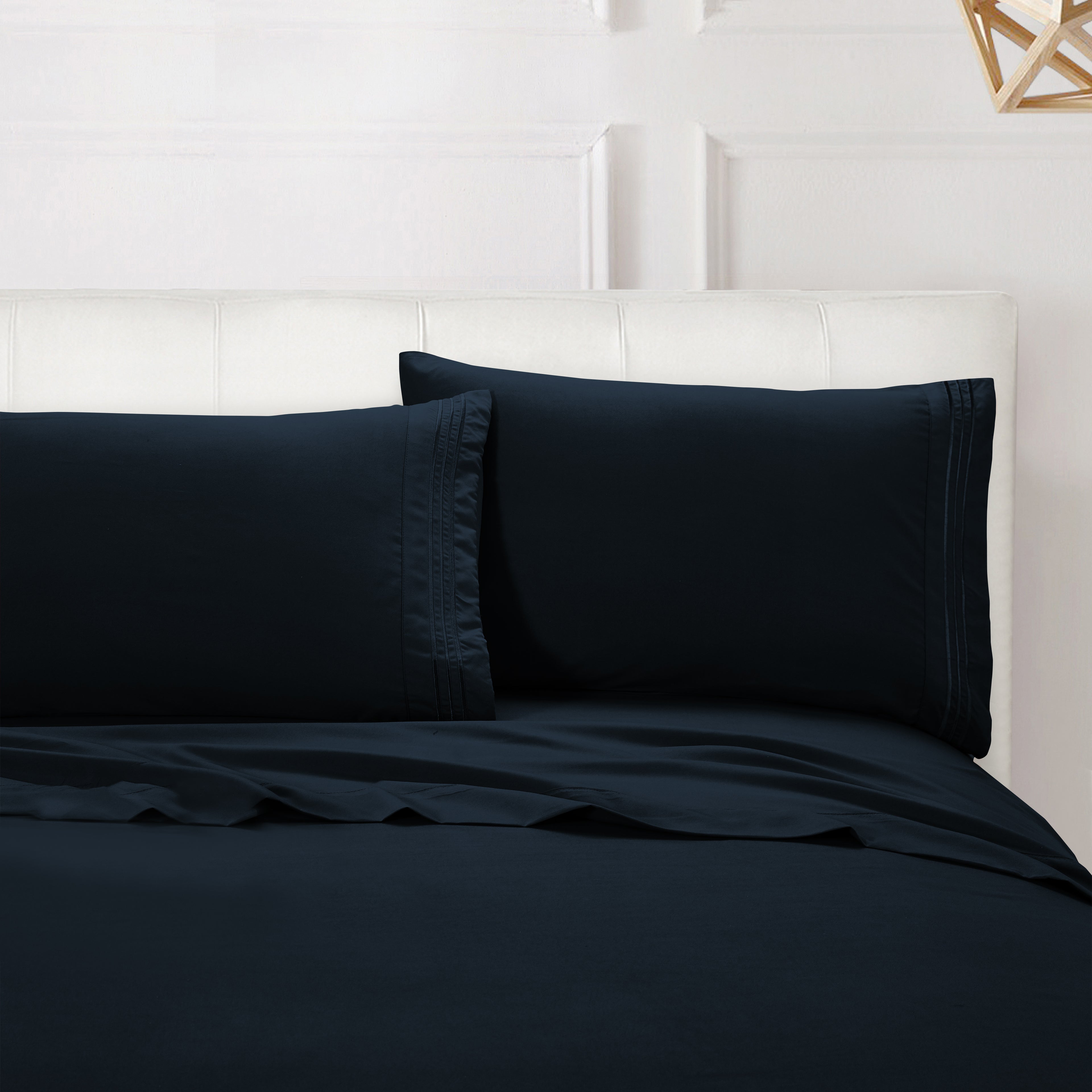 Essential 4-Piece 3-Line Embroidery Sheet Set, Soft as a Hotel Premium Quality,  Moody Shades