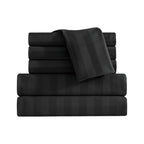 6-Piece Dobby Stripe Printed Bed Sheet Set- Soft as a Hotel Premium Quality