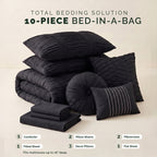 10-Piece Pleated Comforter Set - Includes 4-Piece Sheet Set with Double Sided Storage Pockets