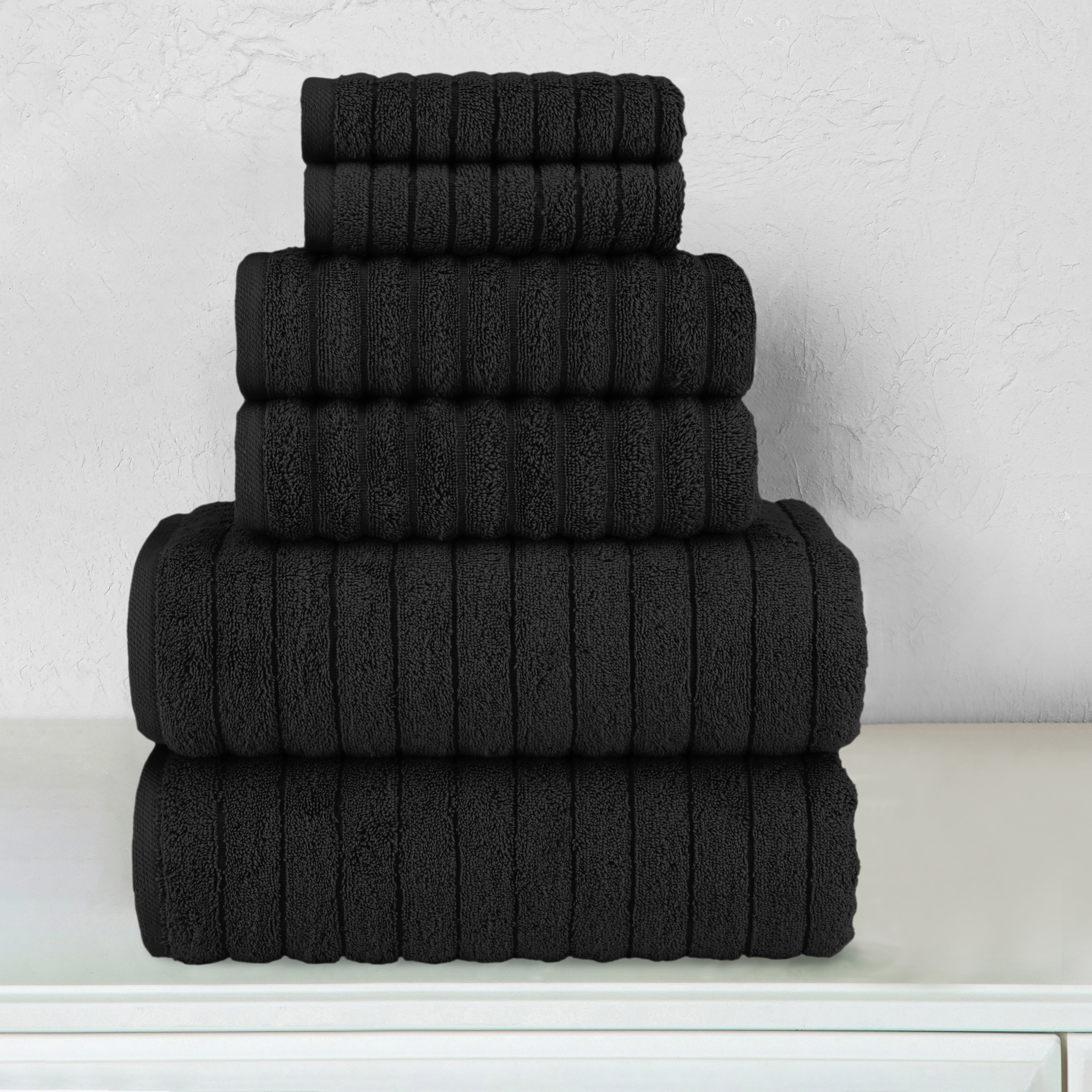 6-Piece Turkish Cotton Corduroy Towel Set, 2 Washcloths, 2 Hand Towels and 2 Bath Towels