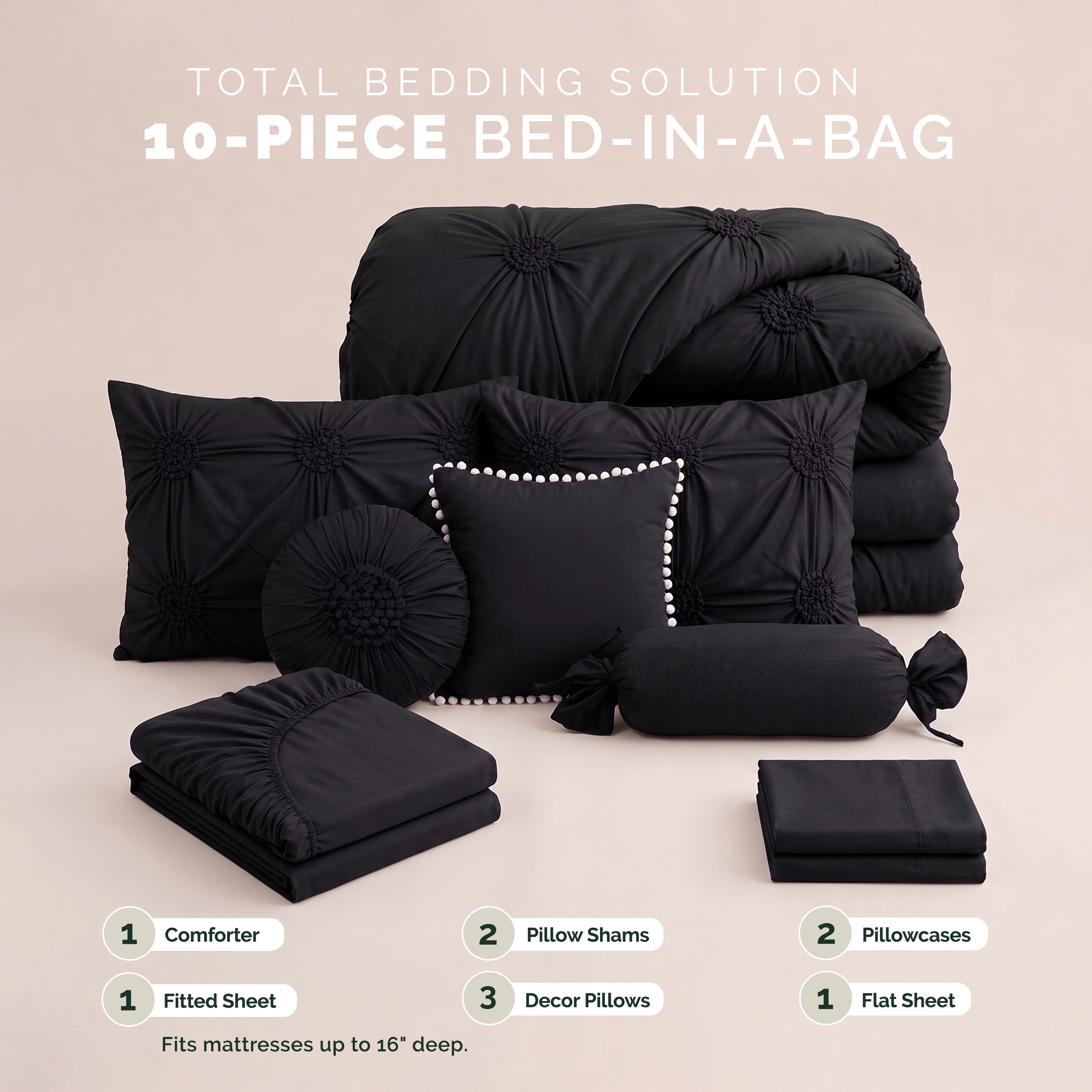 10-Piece Sunflower Comforter Set - Includes 4-Piece Sheet Set with Double Sided Storage Pockets