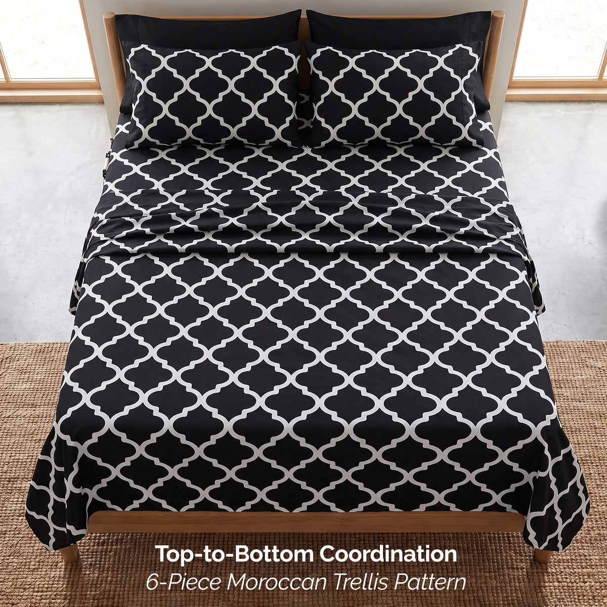 6-Piece Moroccan Trellis Printed Pattern - Soft as a Hotel Premium Quality