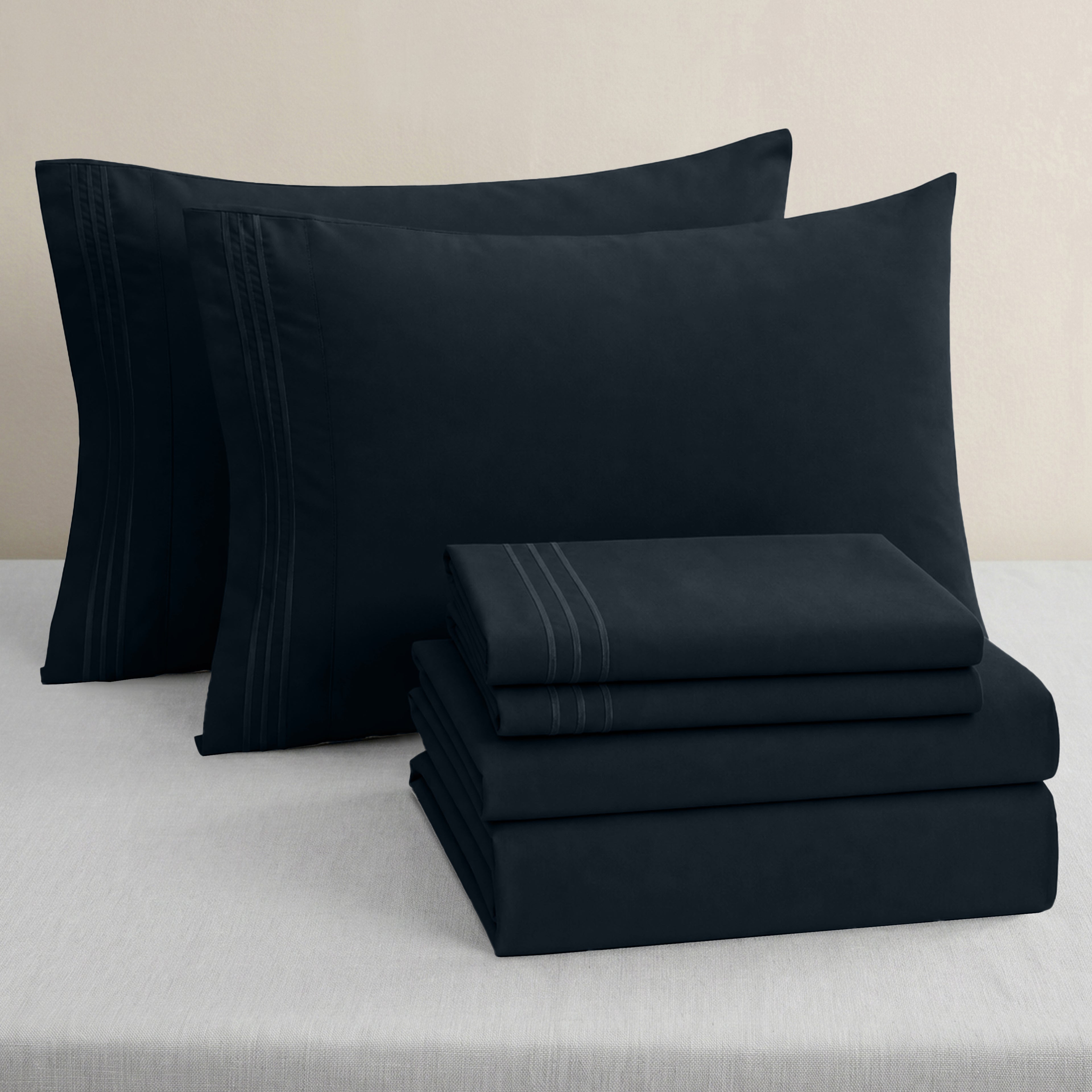 Essential 6-Piece 3-Line Embroidery Sheet Set, Soft as a Hotel Premium Quality,  Moody Shades