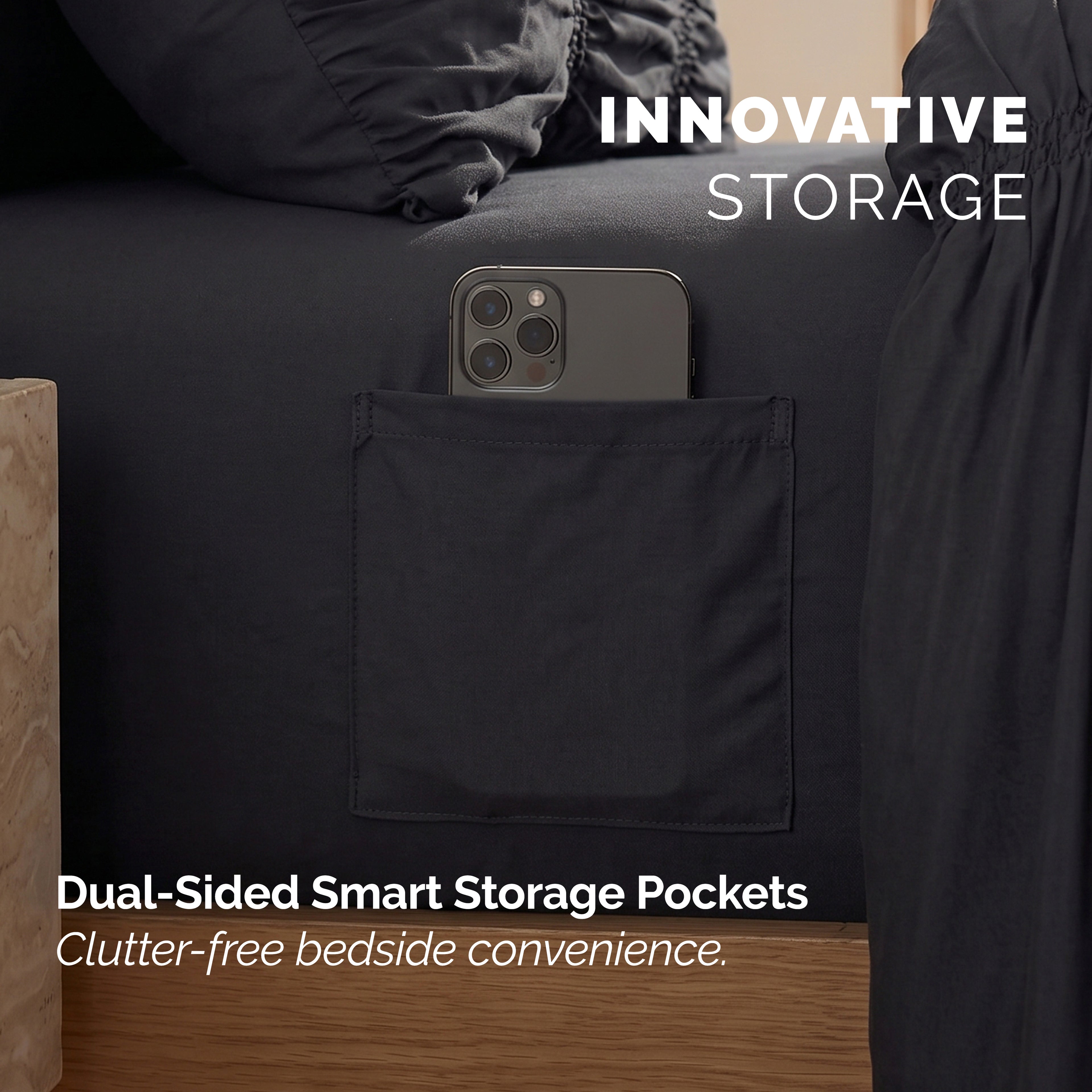 10-Piece Pleated Comforter Set - Includes 4-Piece Sheet Set with Double Sided Storage Pockets