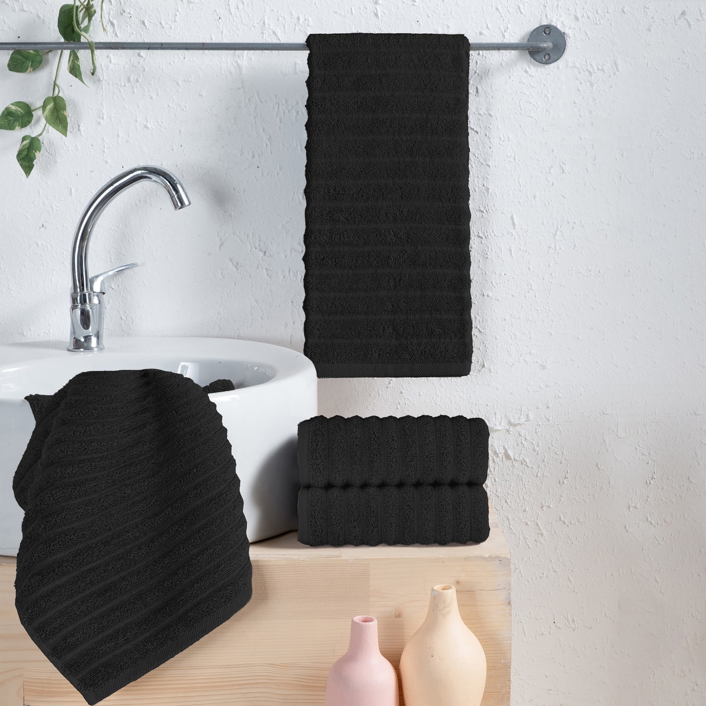 Elegant Comfort 4-Pack Premium Turkish Cotton Corduroy Stripe Hand Towel Set, 16 x 28 inch