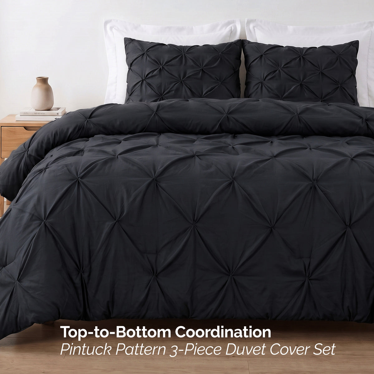 Pinch Pleated Pintuck Pattern, 3-Piece Duvet Cover Set - Features Corner Ties