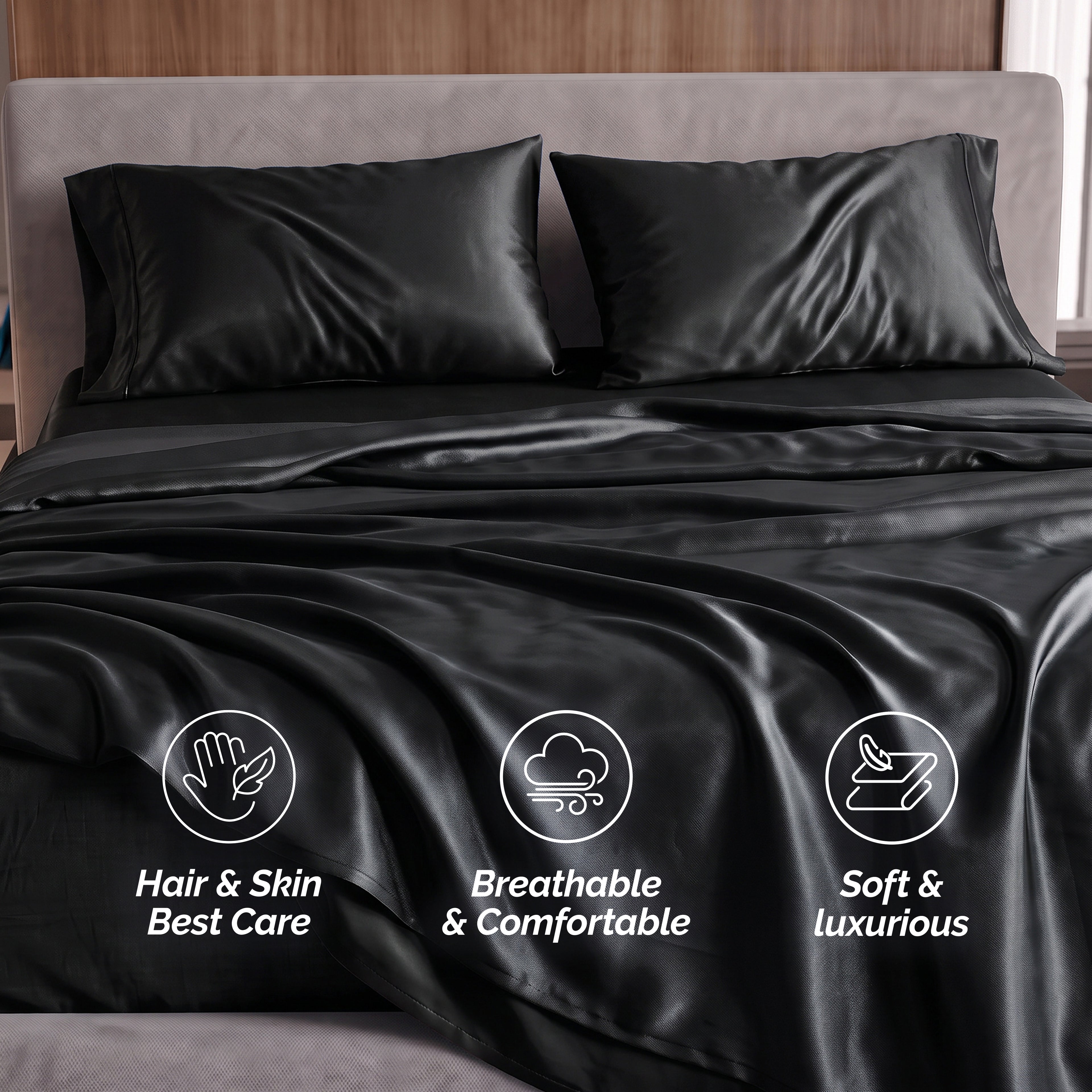 Fine 4-Piece Silky Satin Sheet Set, Moody Shades