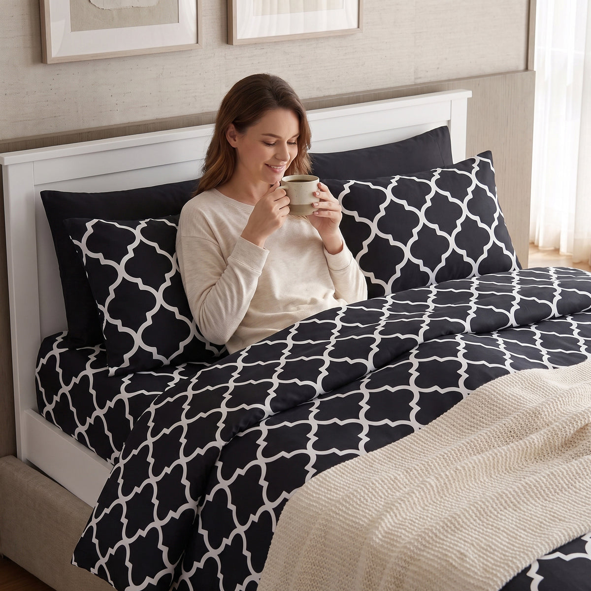 6-Piece Moroccan Trellis Printed Pattern - Soft as a Hotel Premium Quality