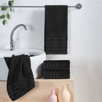 4-Pack Turkish Cotton 4 Lines Stripe Hand Towel Set, 16 x 28 inch