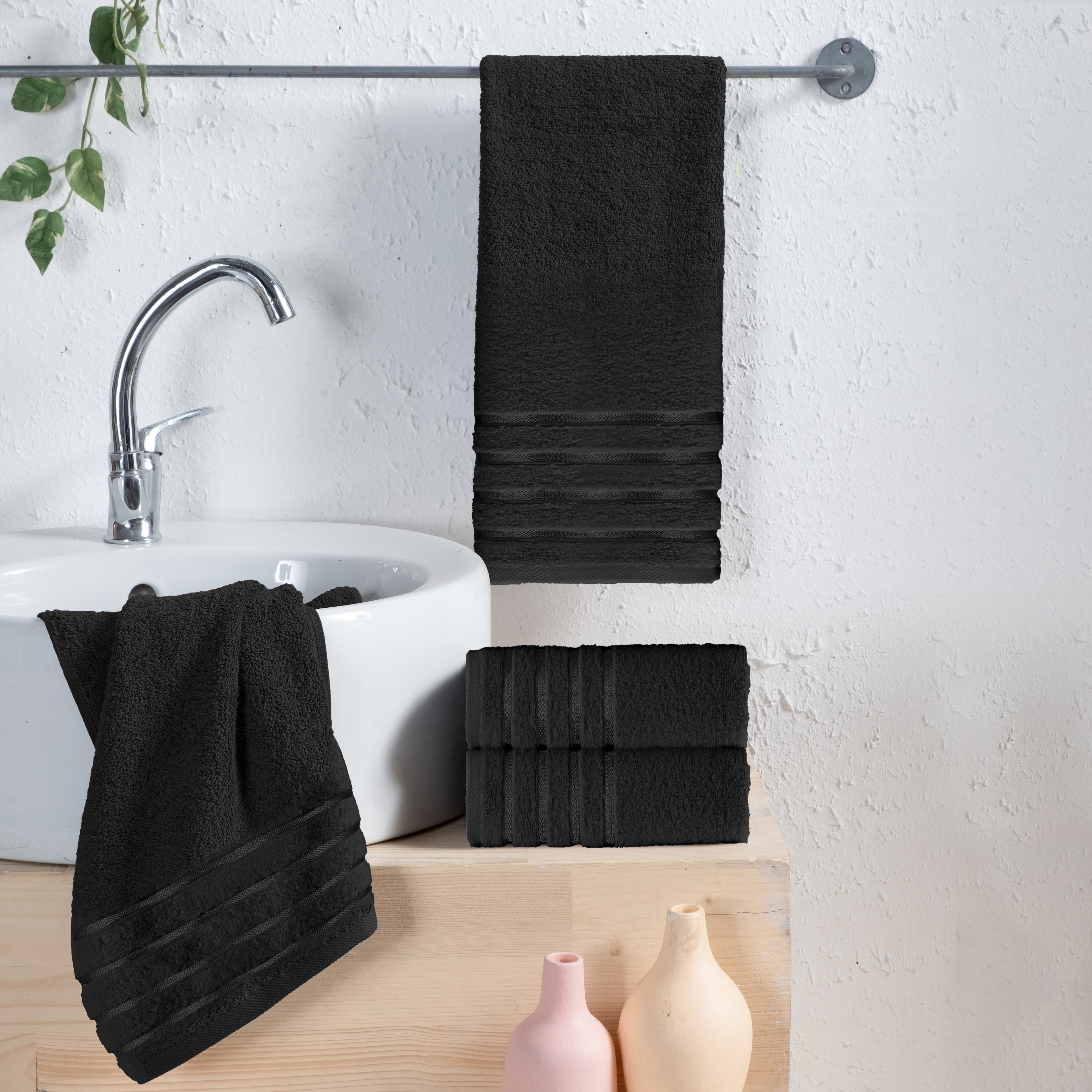 4-Pack Turkish Cotton 4 Lines Stripe Hand Towel Set, 16 x 28 inch