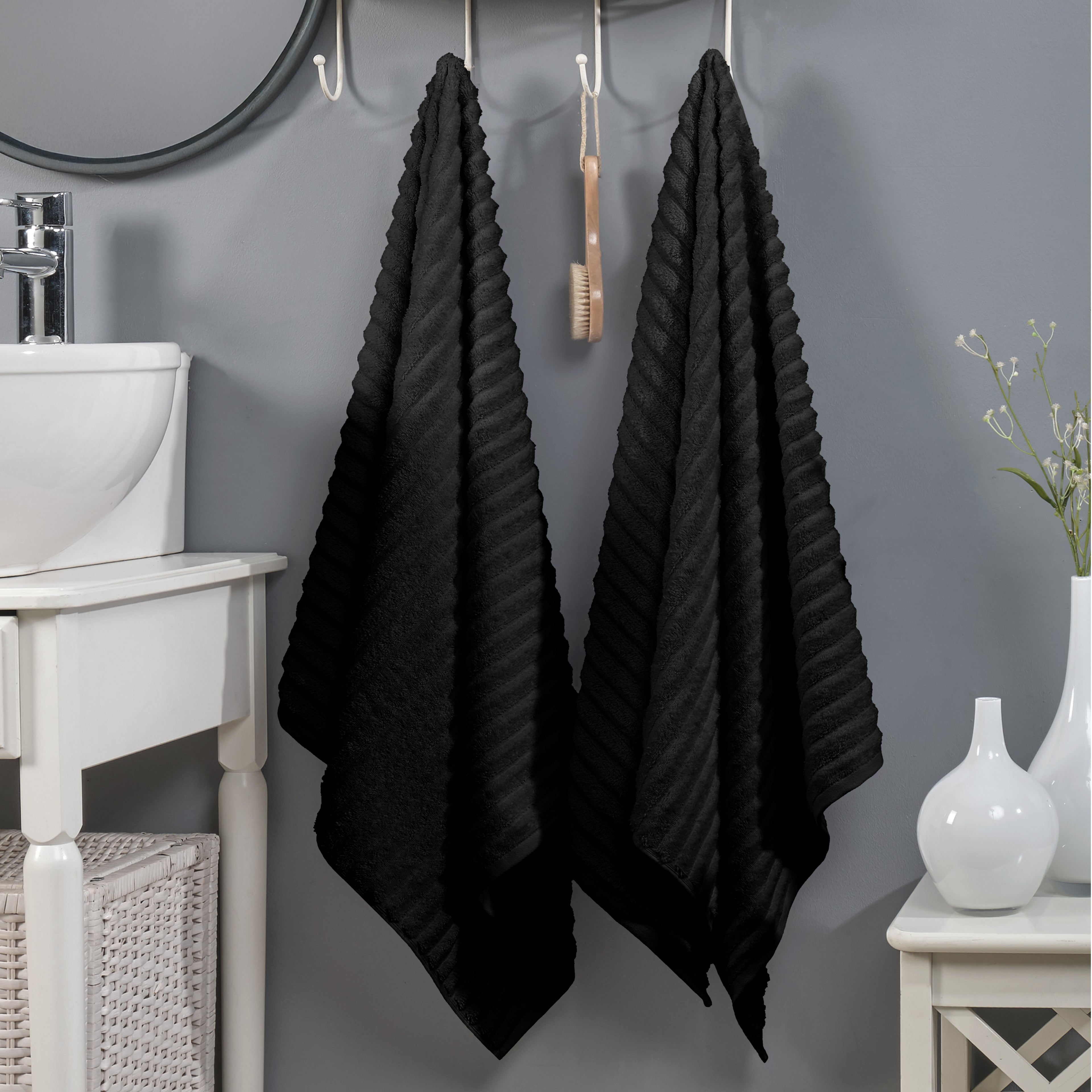 2-Pack Premium Turkish Cotton Corduroy Stripe Bath Towel Set, 27 x 54 inch