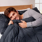 Pinch Pleated Pintuck Pattern, 3-Piece Duvet Cover Set - Features Corner Ties