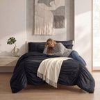 10-Piece Pleated Comforter Set - Includes 4-Piece Sheet Set with Double Sided Storage Pockets
