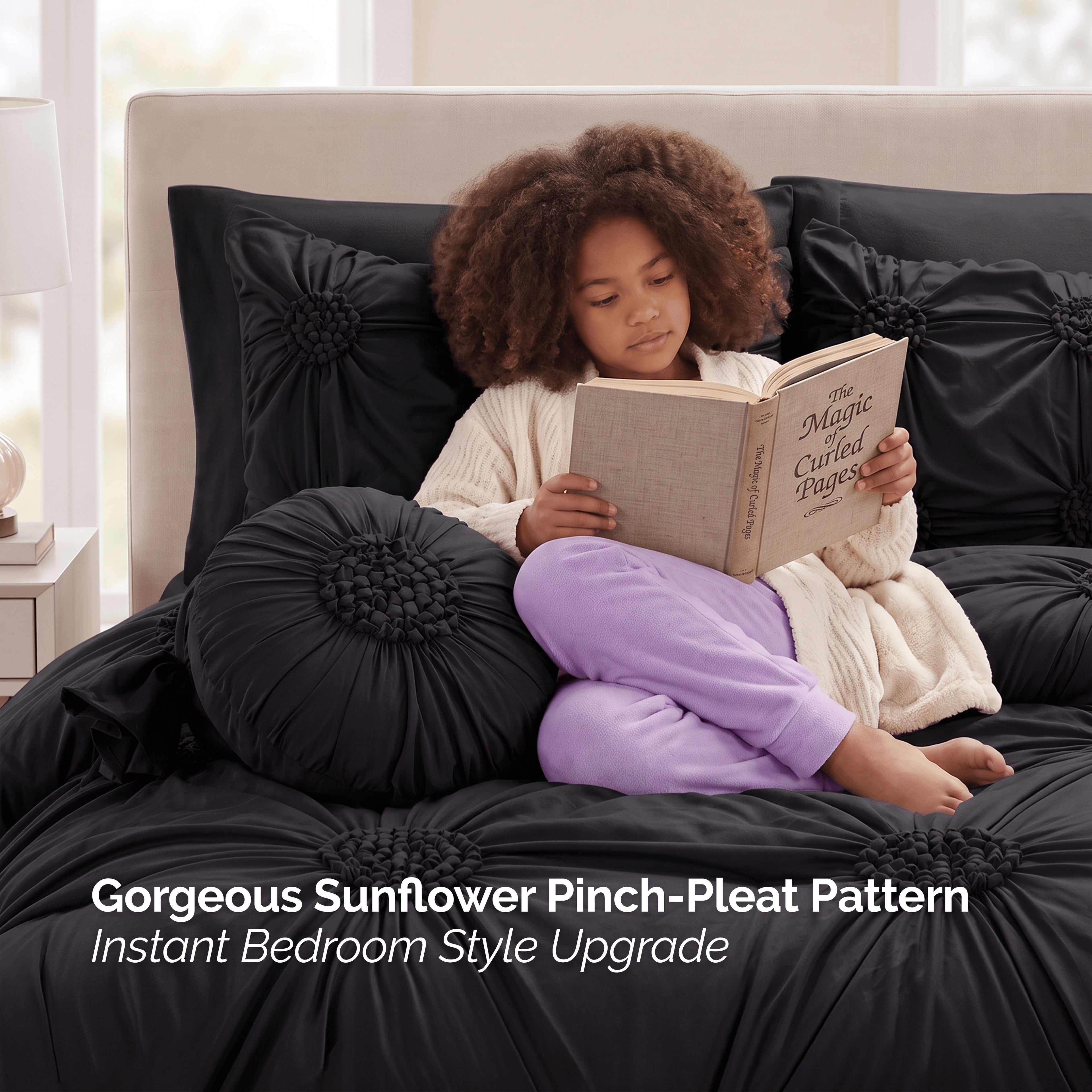 10-Piece Sunflower Comforter Set - Includes 4-Piece Sheet Set with Double Sided Storage Pockets