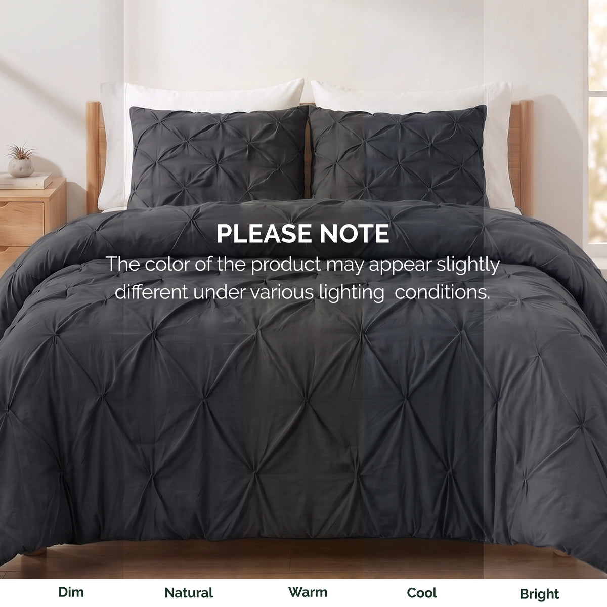 Pinch Pleated Pintuck Pattern, 3-Piece Duvet Cover Set - Features Corner Ties