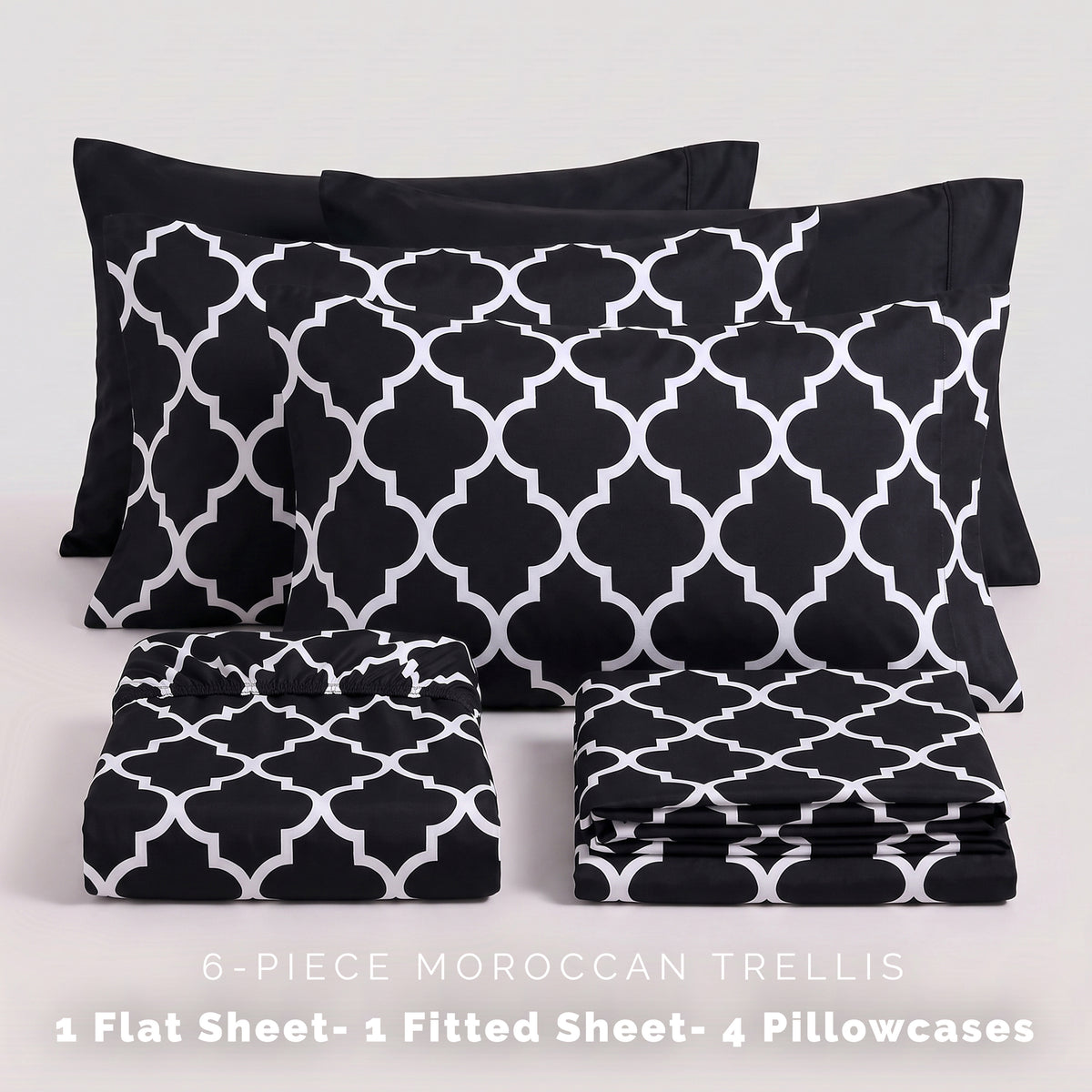 6-Piece Moroccan Trellis Printed Pattern - Soft as a Hotel Premium Quality