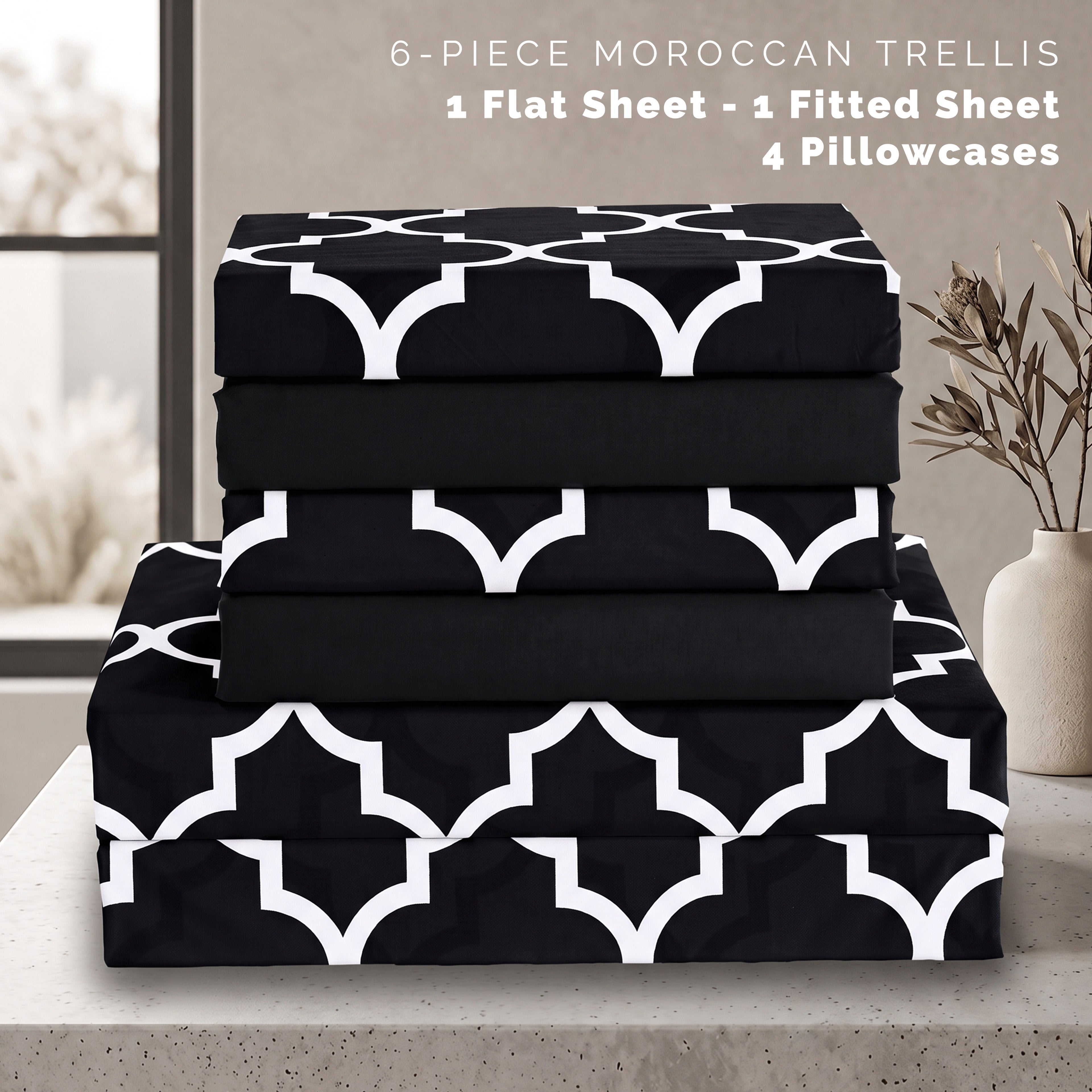 6-Piece Moroccan Trellis Printed Pattern - Soft as a Hotel Premium Quality
