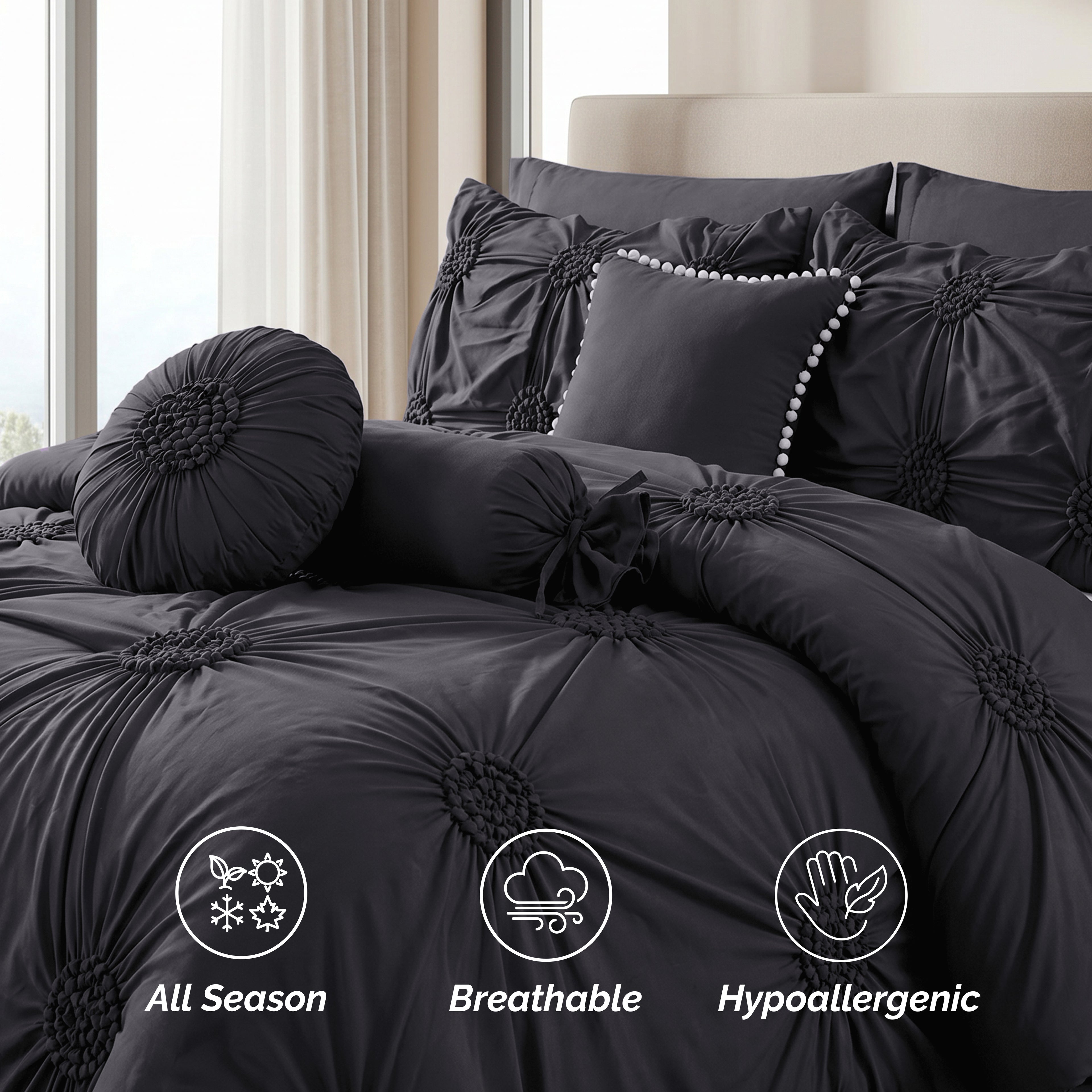 10-Piece Sunflower Comforter Set - Includes 4-Piece Sheet Set with Double Sided Storage Pockets