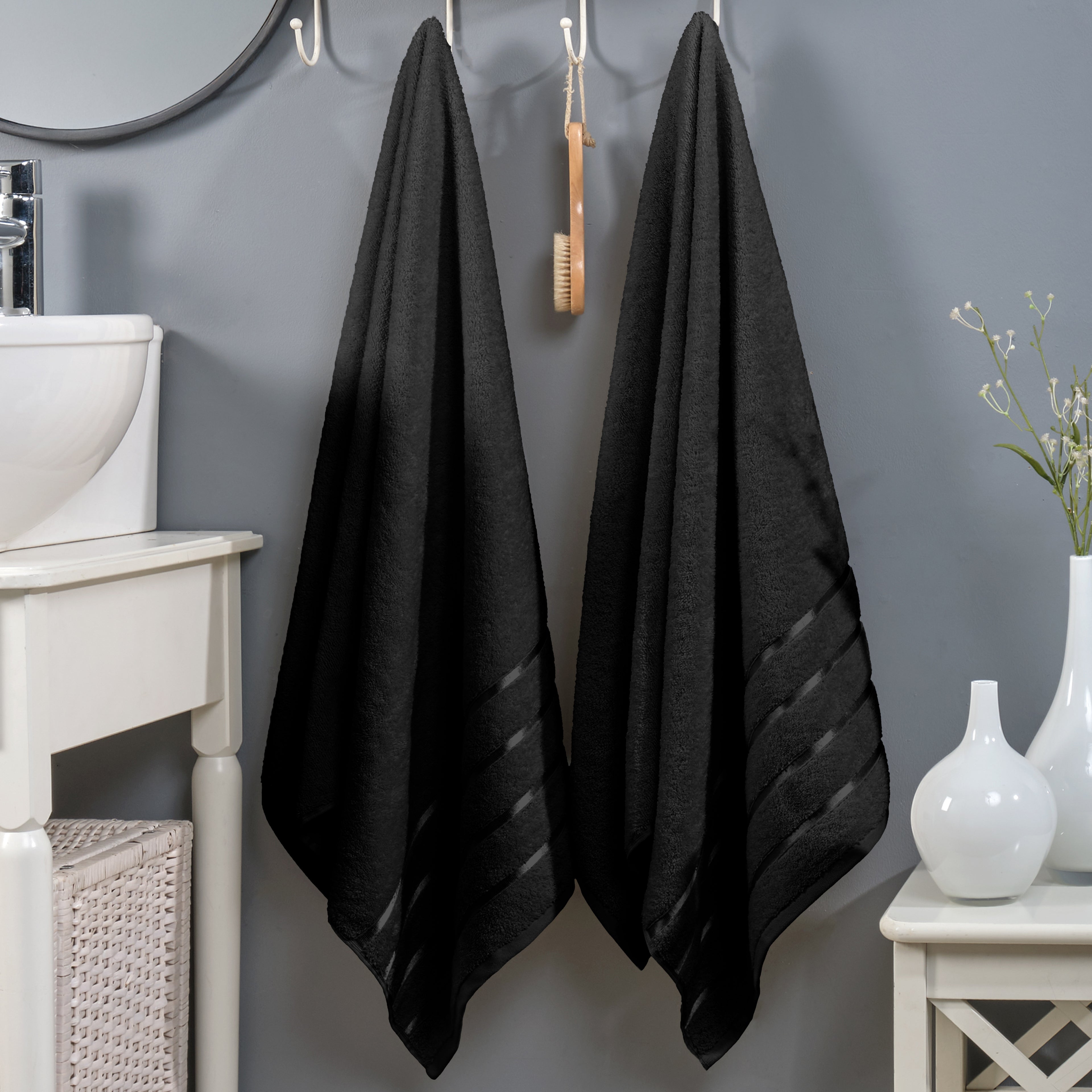 2-Pack Premium Turkish Cotton 4 Lines Stripe Bath Towel Set, 27 x 54 inch