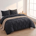 Pinch Pleated Pintuck Pattern, 3-Piece Duvet Cover Set - Features Corner Ties