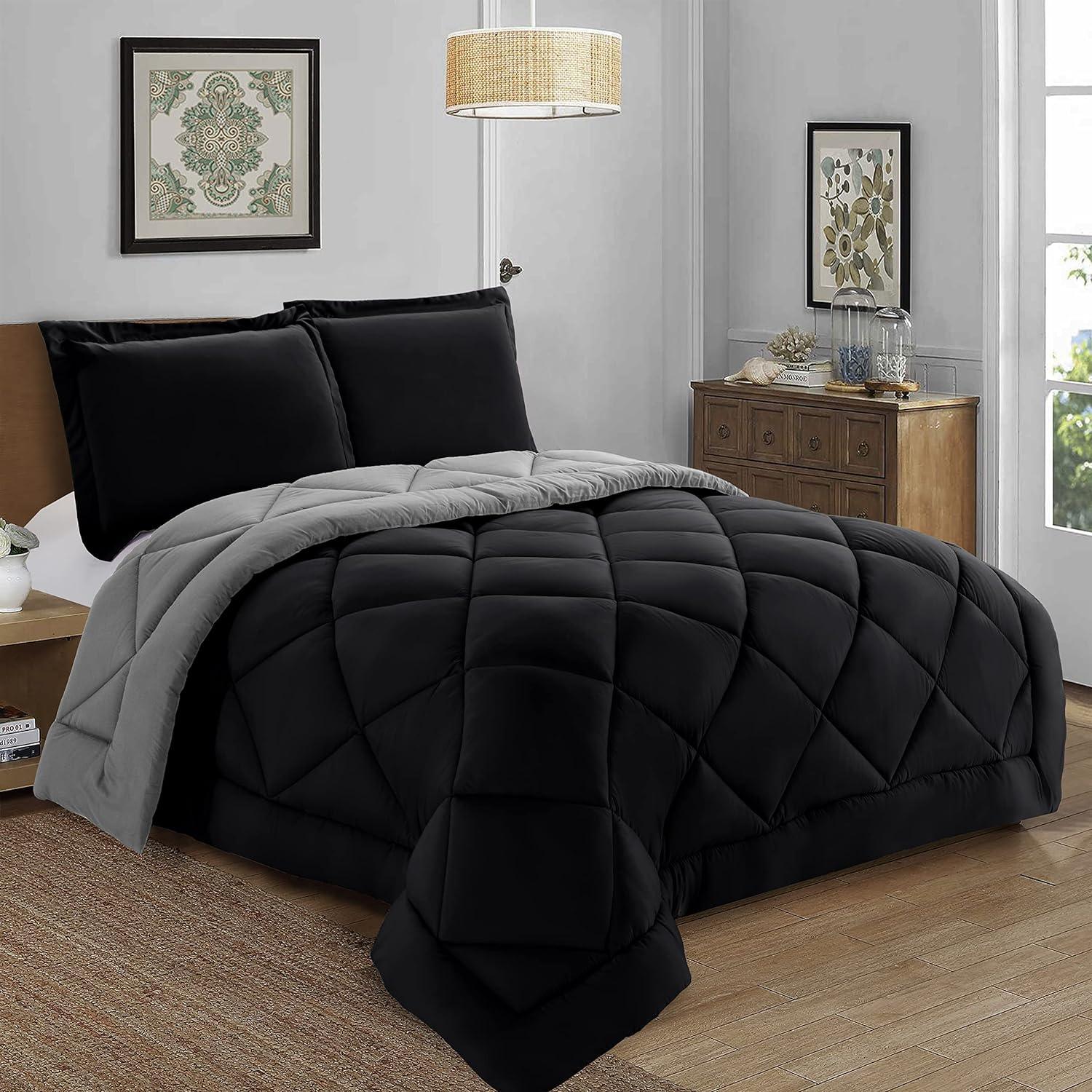 3-Piece Reversible Diamond Stitched Comforter & Shams