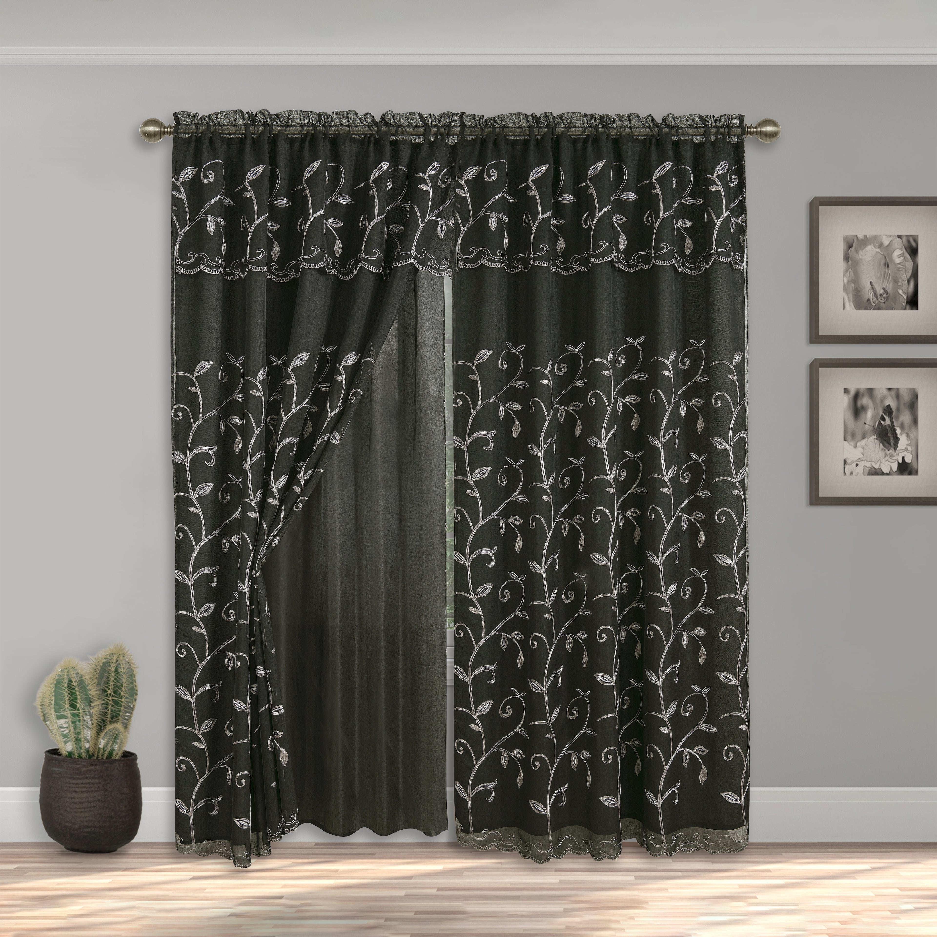 Set of 2 Lucia Curtain Panels - Attached Valance - 54" W x 84" L