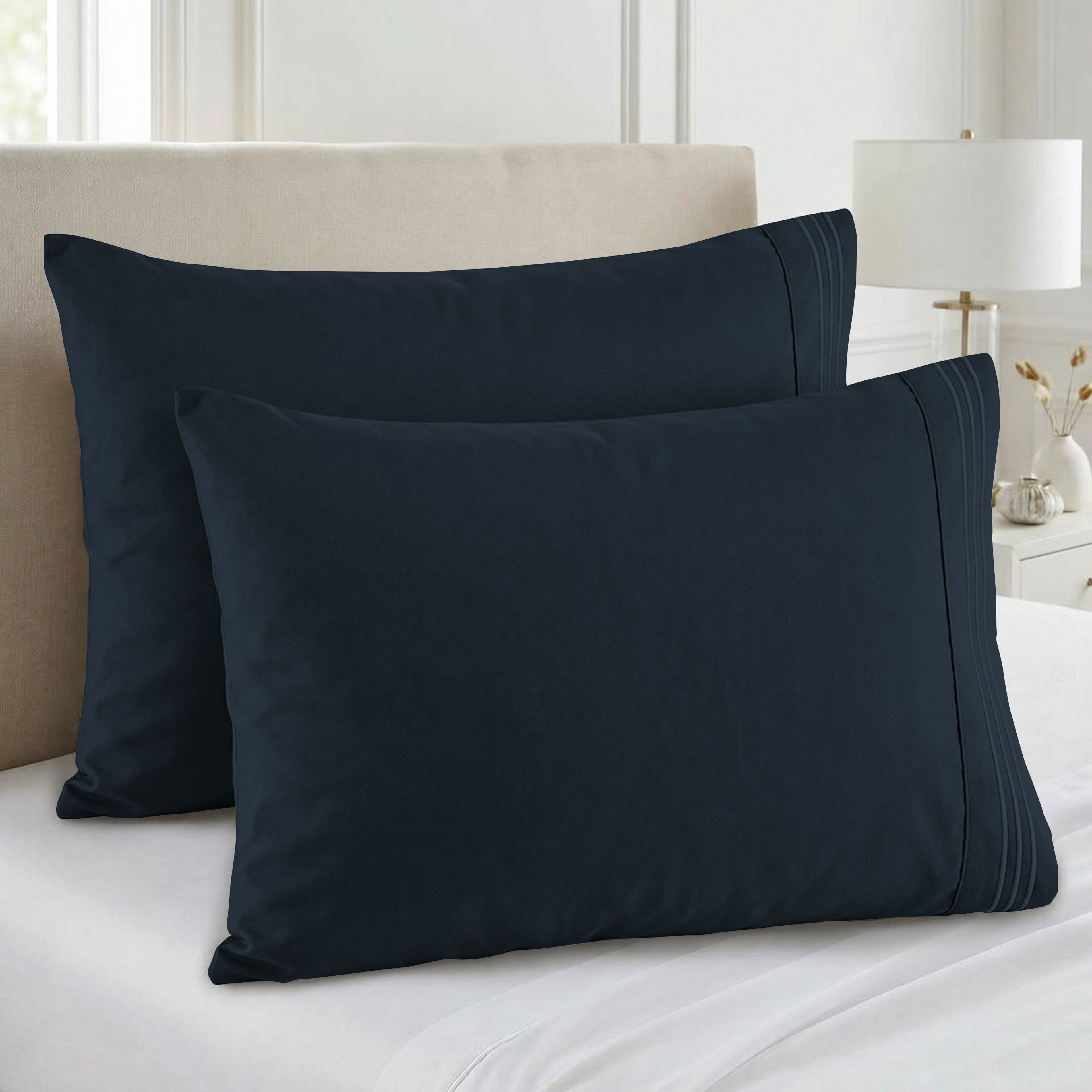 Set of 2 Pillowcases- 3 Line Embroidery