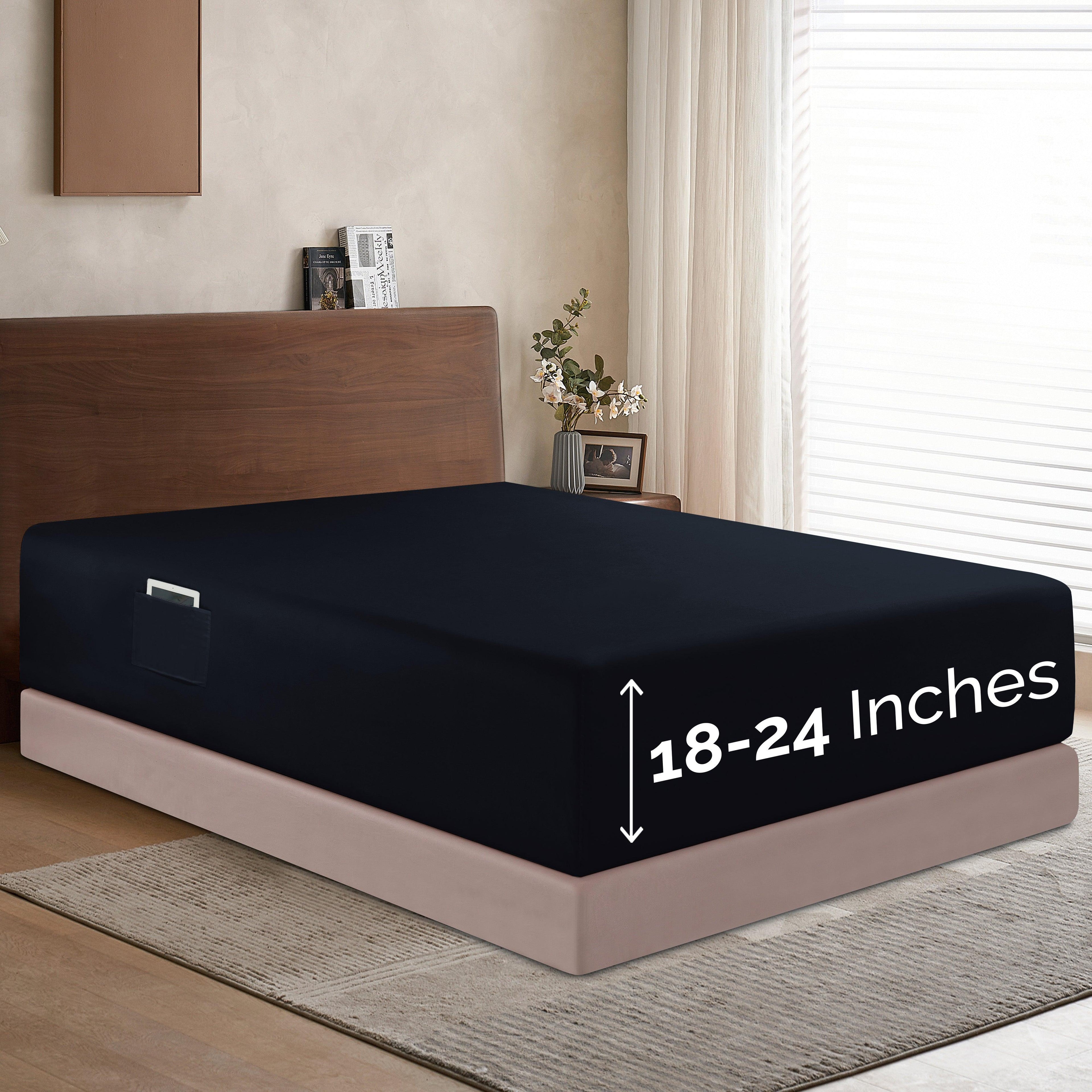 Extra Deep Pocket 18"-24" Single Fitted Sheet for High Mattress, Moody Shades