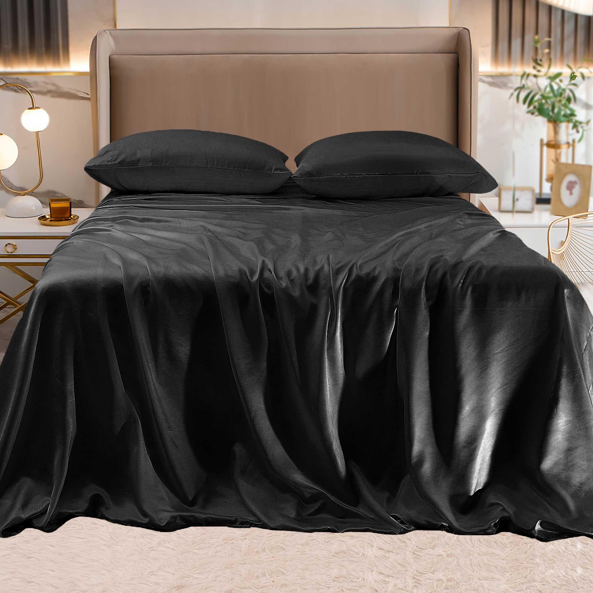 Fine 4-Piece Silky Satin Sheet Set, Moody Shades